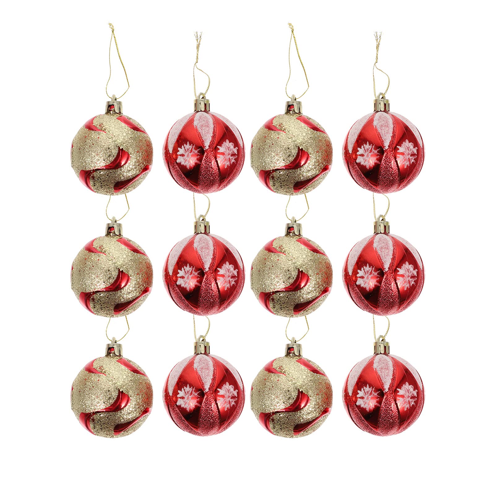 VOSAREA 12pcs Shatterproof Plastic Christmas Ornaments - Snowflake Hanging Ball Decorations for Xmas Tree, Holiday, Wedding & Party (Red/Green/Gold) - Perfect for Indoor/Outdoor Christmas Decor, Home, Office & Festive Celebrations