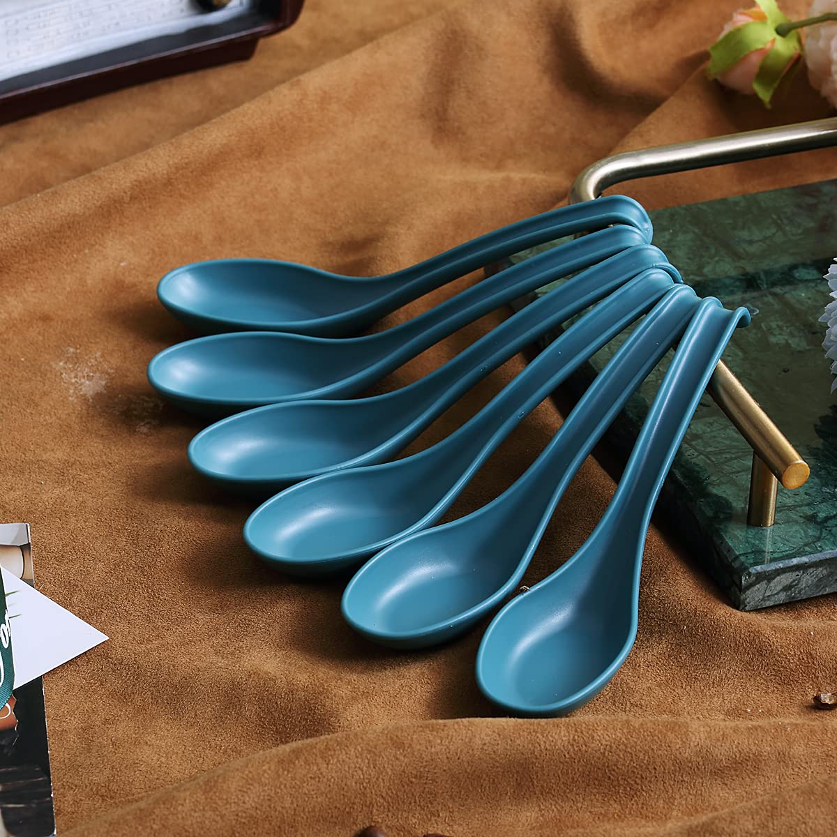 Eco-Friendly Evanda Soup Spoons Set of 12 - BPA Free, Food Grade PP, Dishwasher Safe & Easy Clean Navy Blue Dinnerware for Restaurant, Home & Party Use