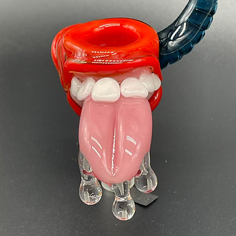 14mm Red Blacklight Reactive Glass Slide Set with Tongue & Horn - Perfect for UV Parties, Raves & Unique Smoking Accessories