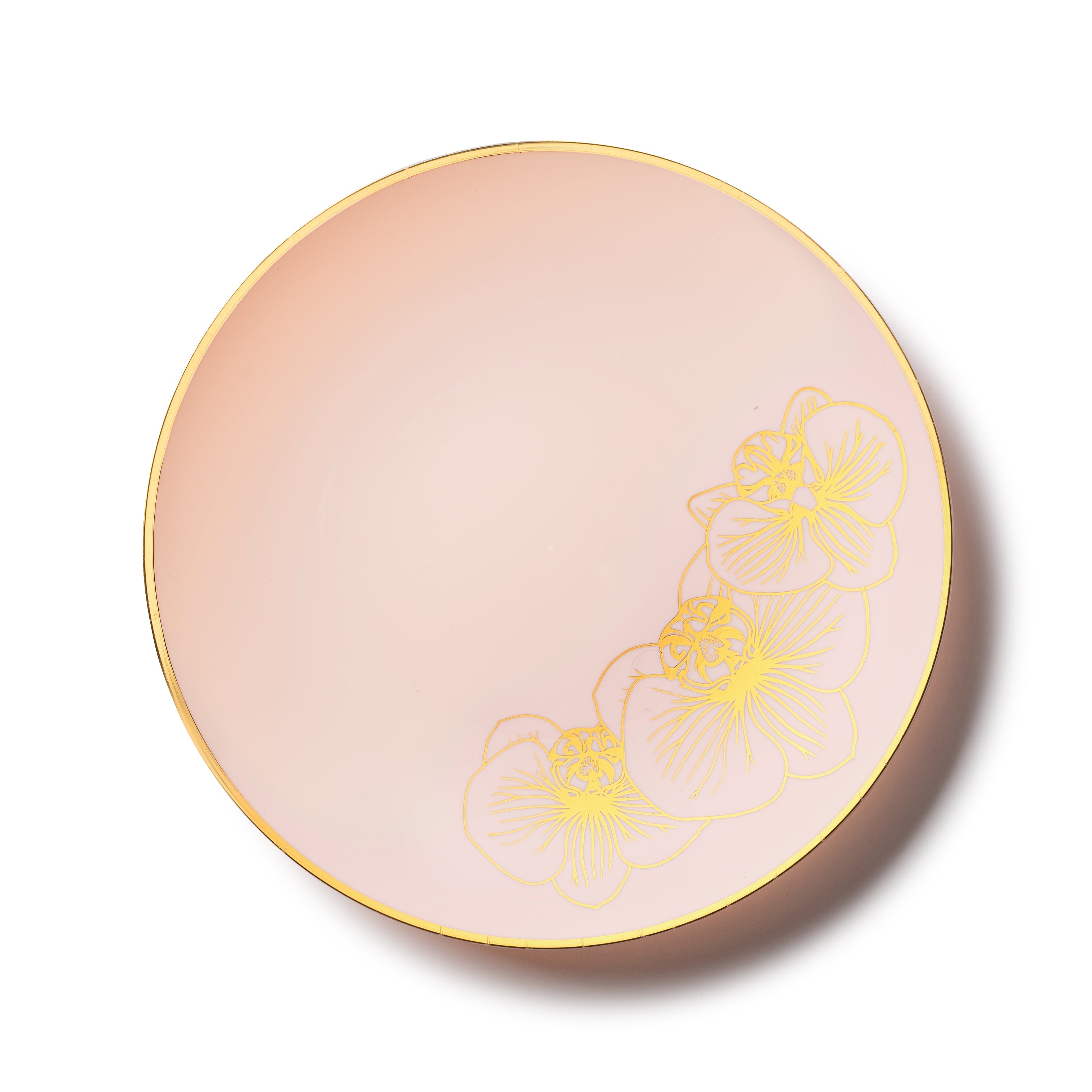 Vintage Pink and Gold Round Plastic Plates - Elegant Orchid Design for Parties, Weddings, and Special Events