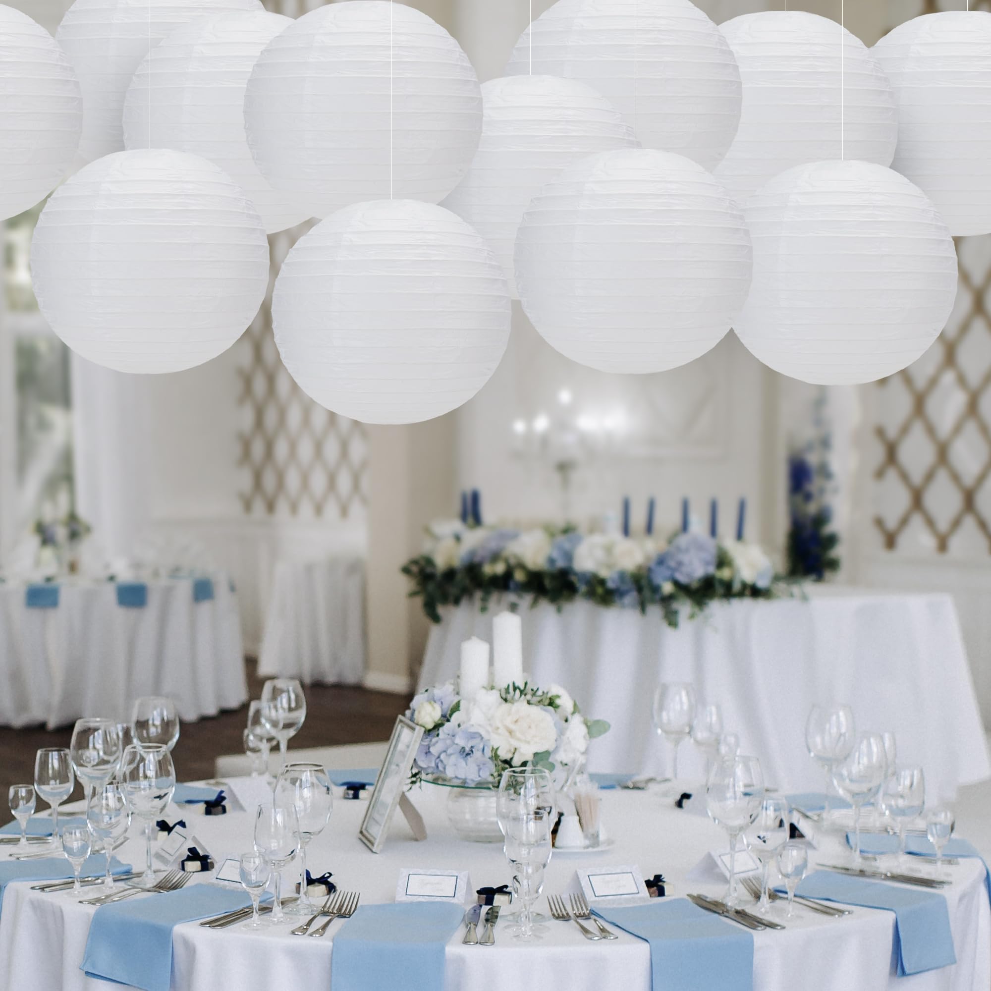 12 Pack 12 Inch White Paper Round Hanging Lanterns - Wedding, Anniversary & Party Decorations - Perfect for Indoor/Outdoor Celebrations, Baby Showers & Home Decor