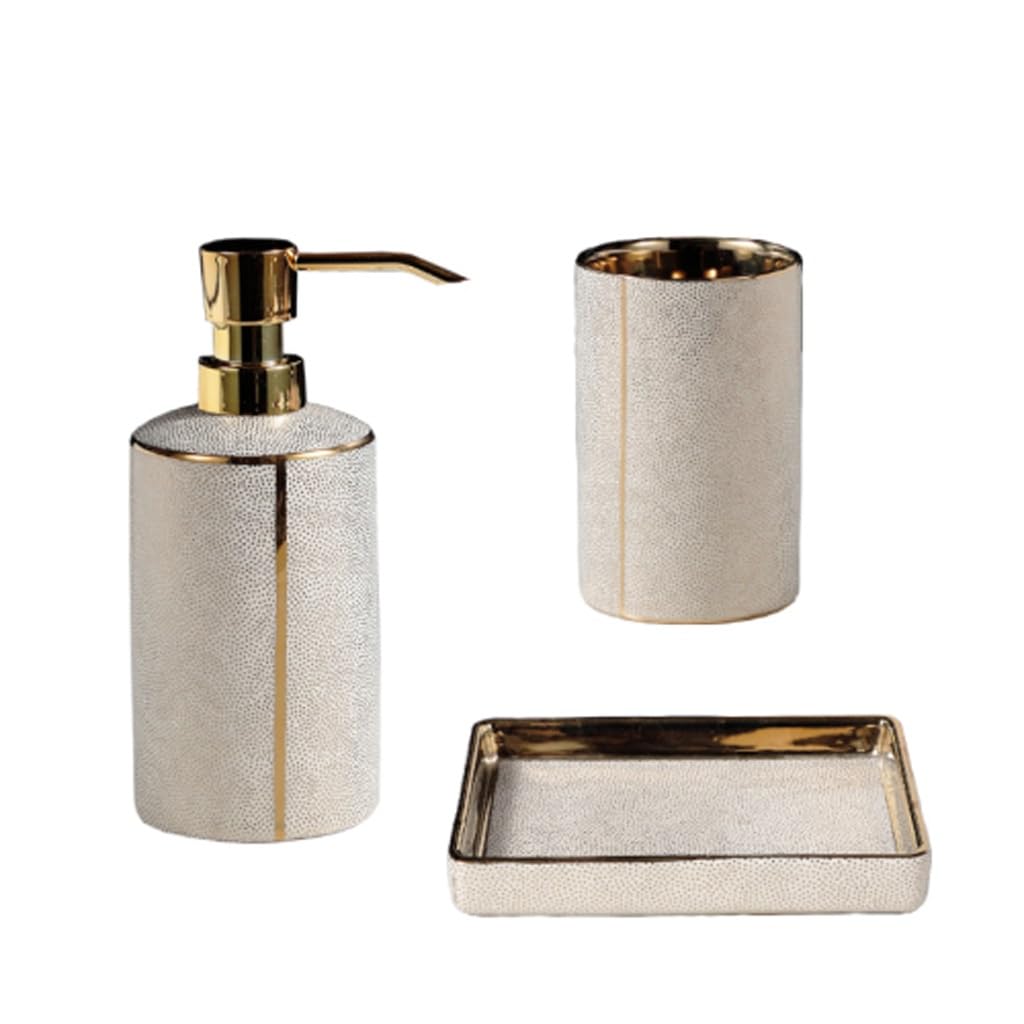 Premium Ceramic Bathroom Accessories Set - Toothbrush Holder, Lotion Dispenser & Soap Dish (4-Piece) for Modern Home & Spa Decor