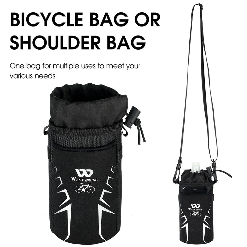 Insulated Water Bottle Holder for Bicycles - Reflective Drawstring Cycling Bag with Kettle Cup Container | Perfect for Commuting, Mountain Biking & Outdoor Adventures