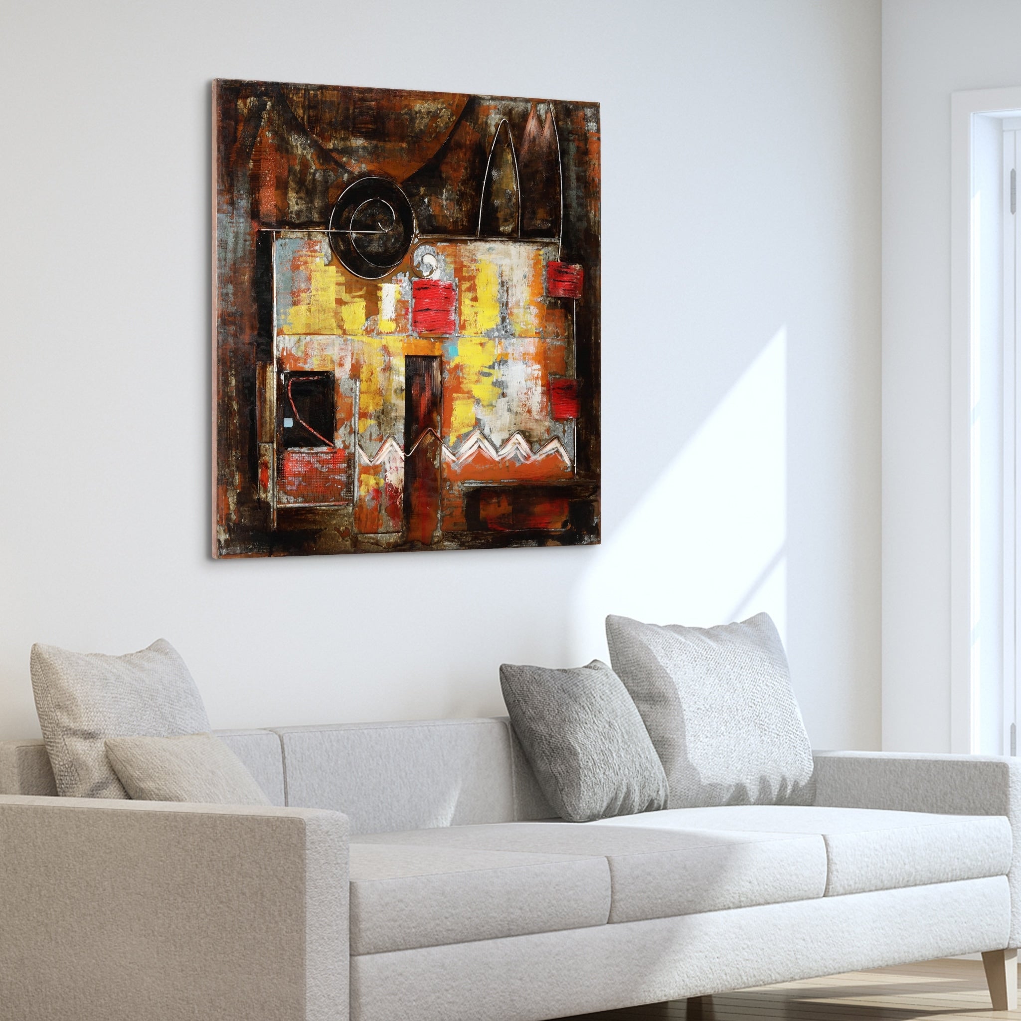 Abstract Mixed Media Iron Hand-Painted 3D Wall Art - Modern Home Decor for Living Room, Bedroom & Office