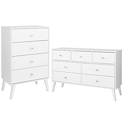 Modern 7-Drawer Dresser & 4-Drawer Chest Set in White - Space Saving Bedroom Furniture for Small Rooms | Home Square 2-Piece Storage Solution for Clothes, Accessories & Organizing