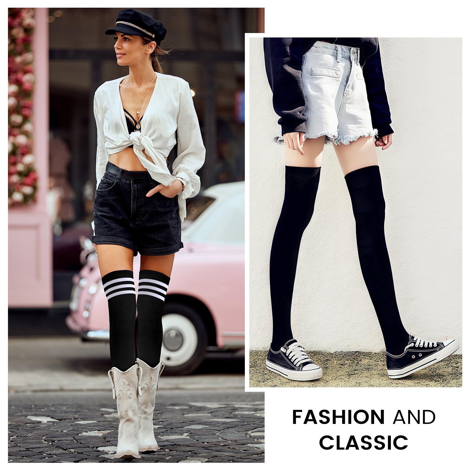 Women's Thigh High Socks - Warm Over Knee High Stockings with Striped Design | Extra Long Boot Socks for Daily Wear & Winter Outfits