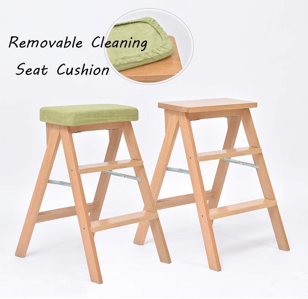 KAZUP Foldable Wooden Step Stool - Safe & Multifunctional Kitchen Ladder Chair for Home, Office, and Indoor Use | Non-Slip, Space-Saving Design for Climbing, Reaching High Shelves, and Household Tasks