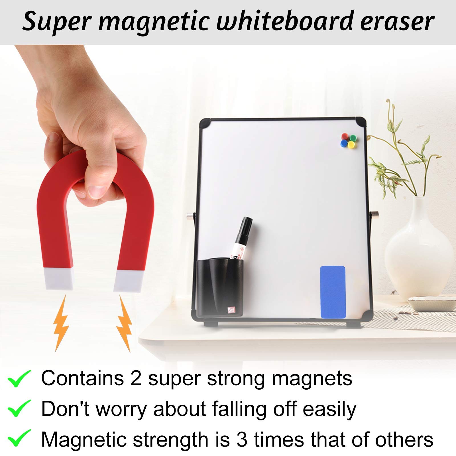 OWLKELA Magnetic Dry Erase Erasers - 4 Pack Assorted Whiteboard Cleaners for Classroom, Office & Home Use - Strong Magnet White Board Eraser Set for Teachers & Students