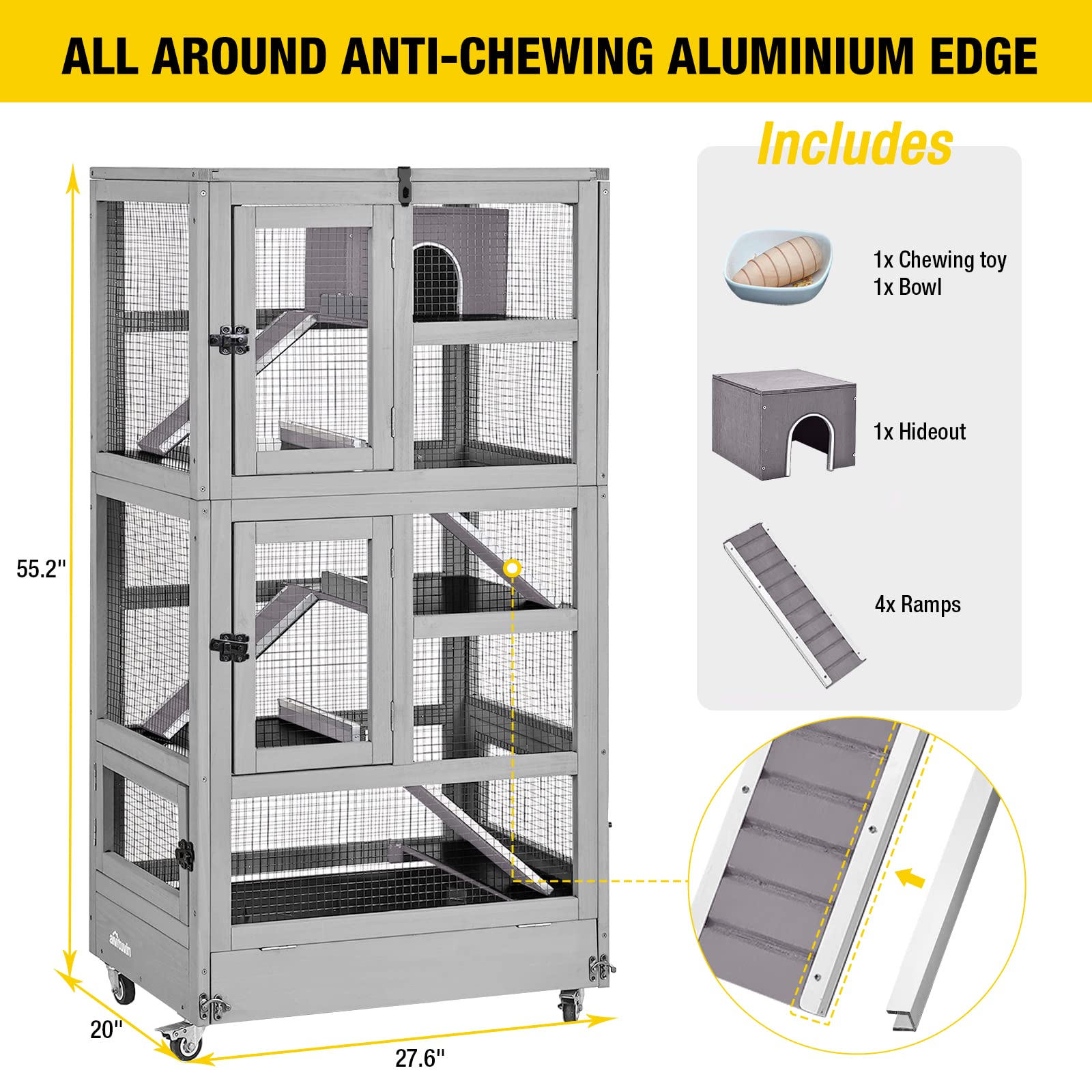 Aivituvin Upgraded 5-Level Large Ferret Cage - Durable Metal Frame Chinchilla & Rat Cage for Small Animals | Perfect for Ferrets, Chinchillas, Rats & Small Pets at Home or Vet Clinics
