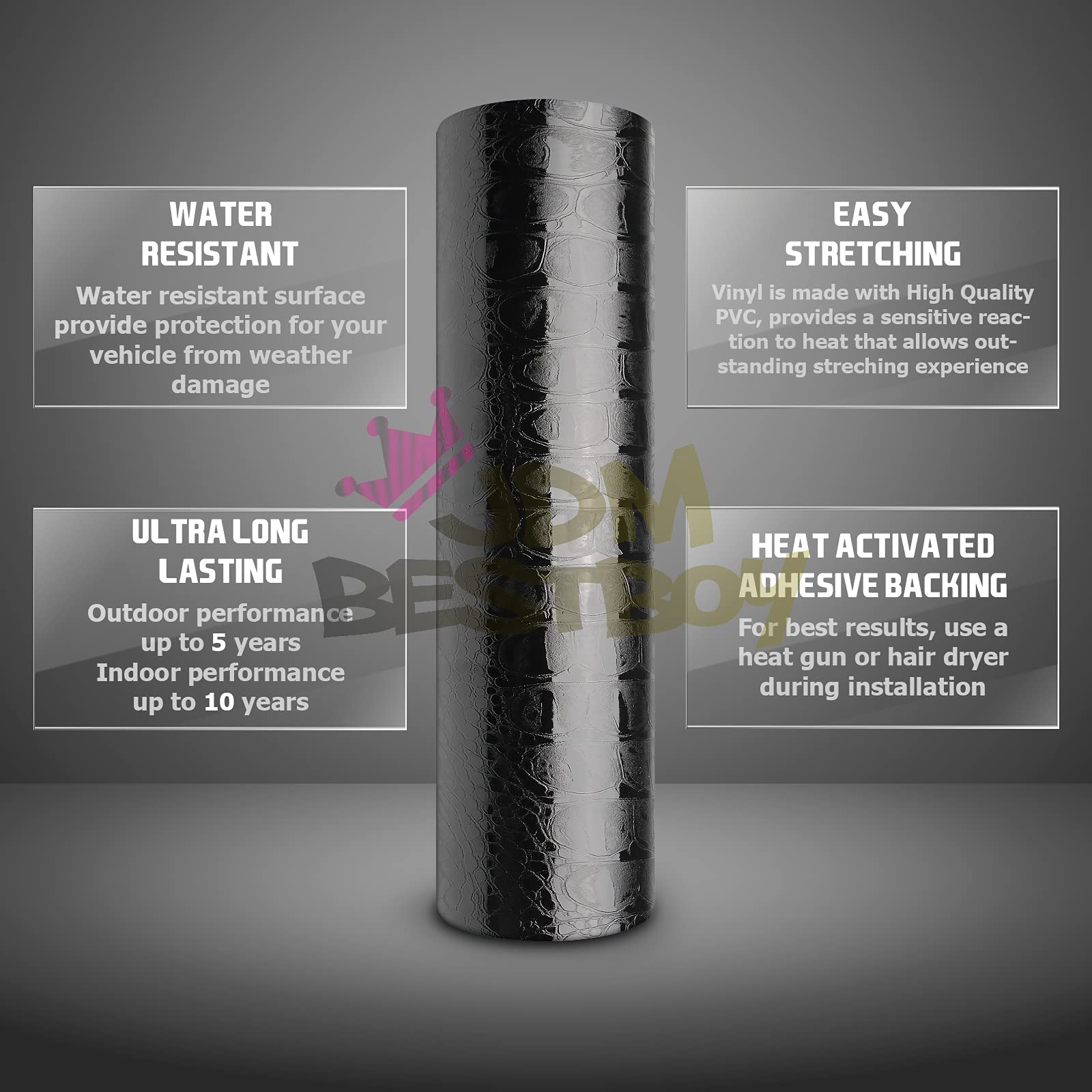 3D Black Alligator Texture Vinyl Wrap Sticker - 60