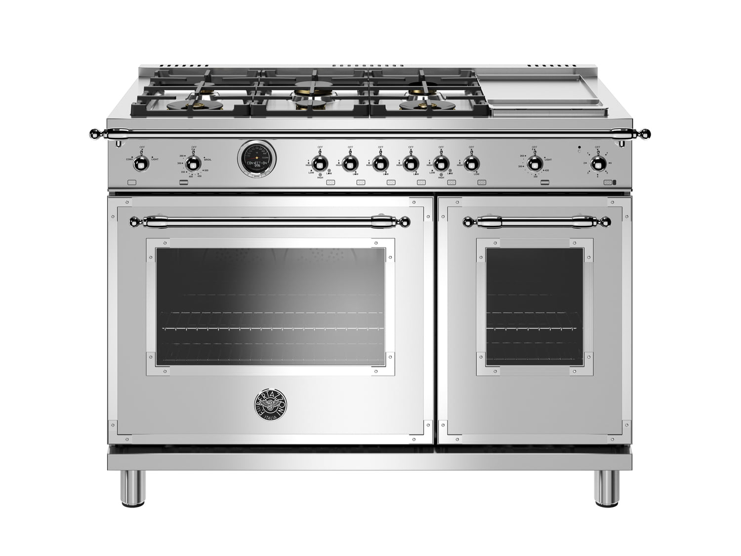 Bertazzoni HERT486GDFSXT 48-Inch Professional Dual Fuel Range with 6 Brass Burners & Griddle - Stainless Steel Electric Self-Cleaning Oven for Gourmet Cooking & Large Family Kitchens