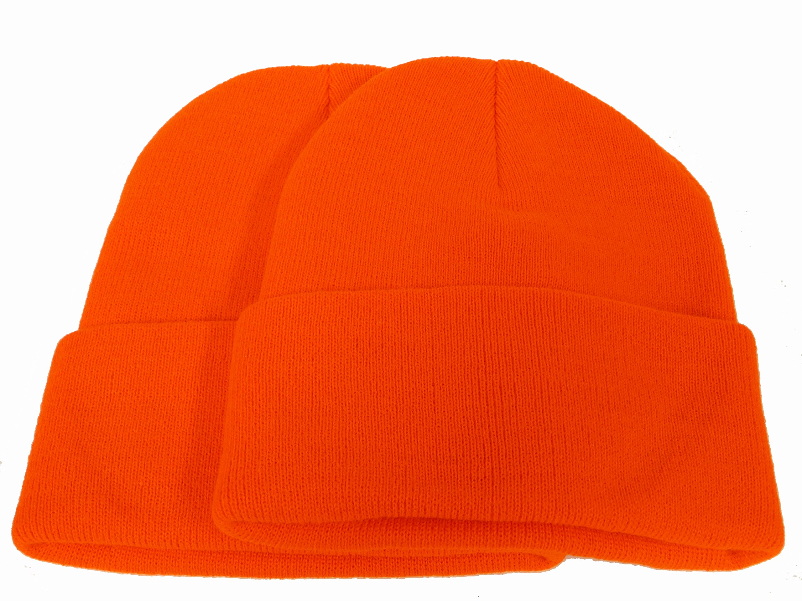 2 Pack Warm Knit Beanies in Hunter Orange - Winter Hats for Men & Women - Perfect for Outdoor Activities, Hunting, and Cold Weather