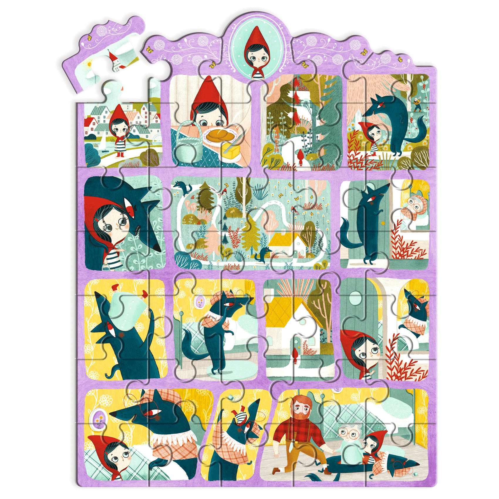 35-Piece Little Red Riding Hood Story Puzzle by Djeco - Educational Wooden Jigsaw Puzzle for Kids, Perfect for Storytelling & Early Learning Activities