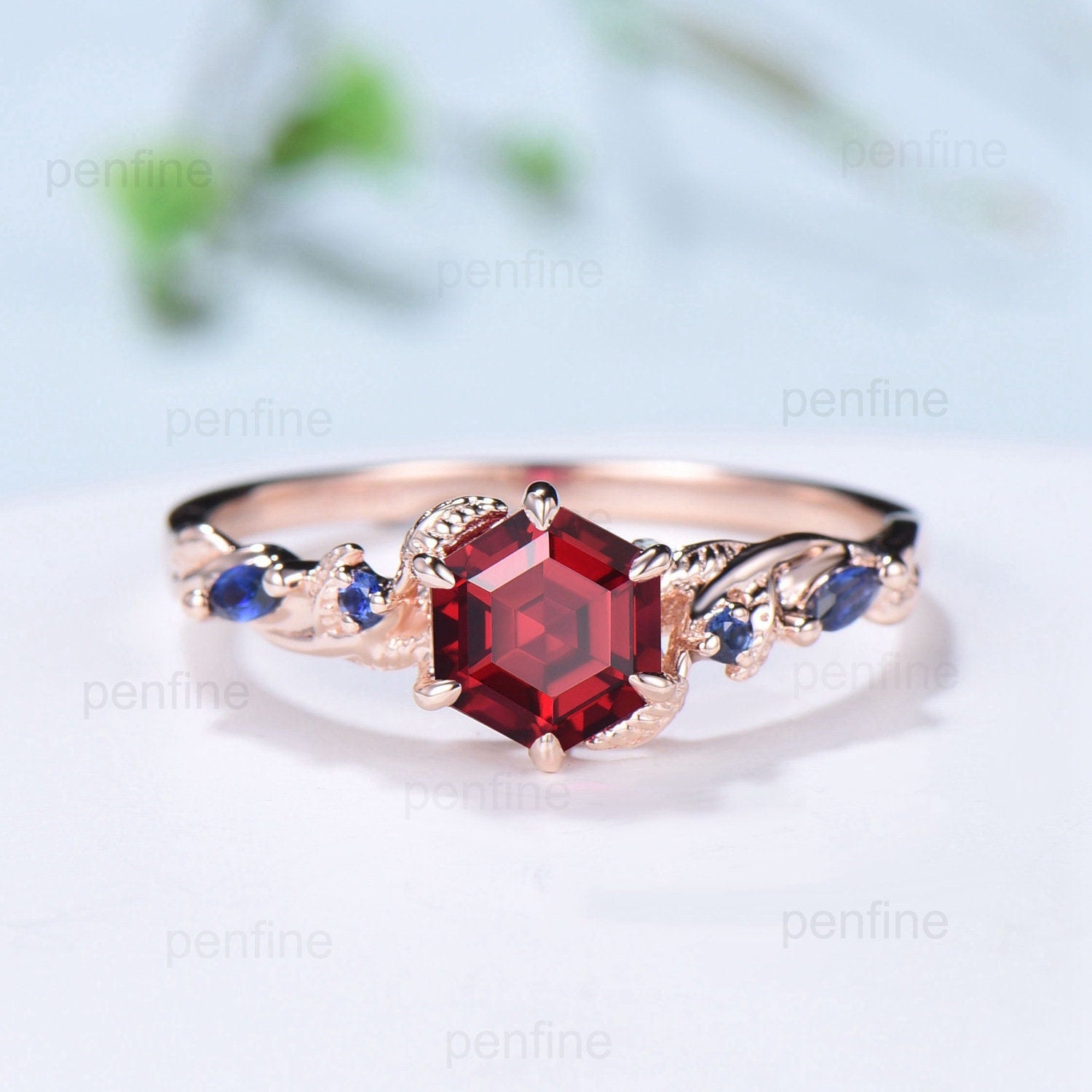 Handmade Nature Inspired Red Ruby Engagement Ring - Unique Twig Branch Design with Lab Ruby & Sapphire - Wedding, Promise, Proposal Gift for Women - Perfect for Anniversaries, Valentine's Day & Special Occasions