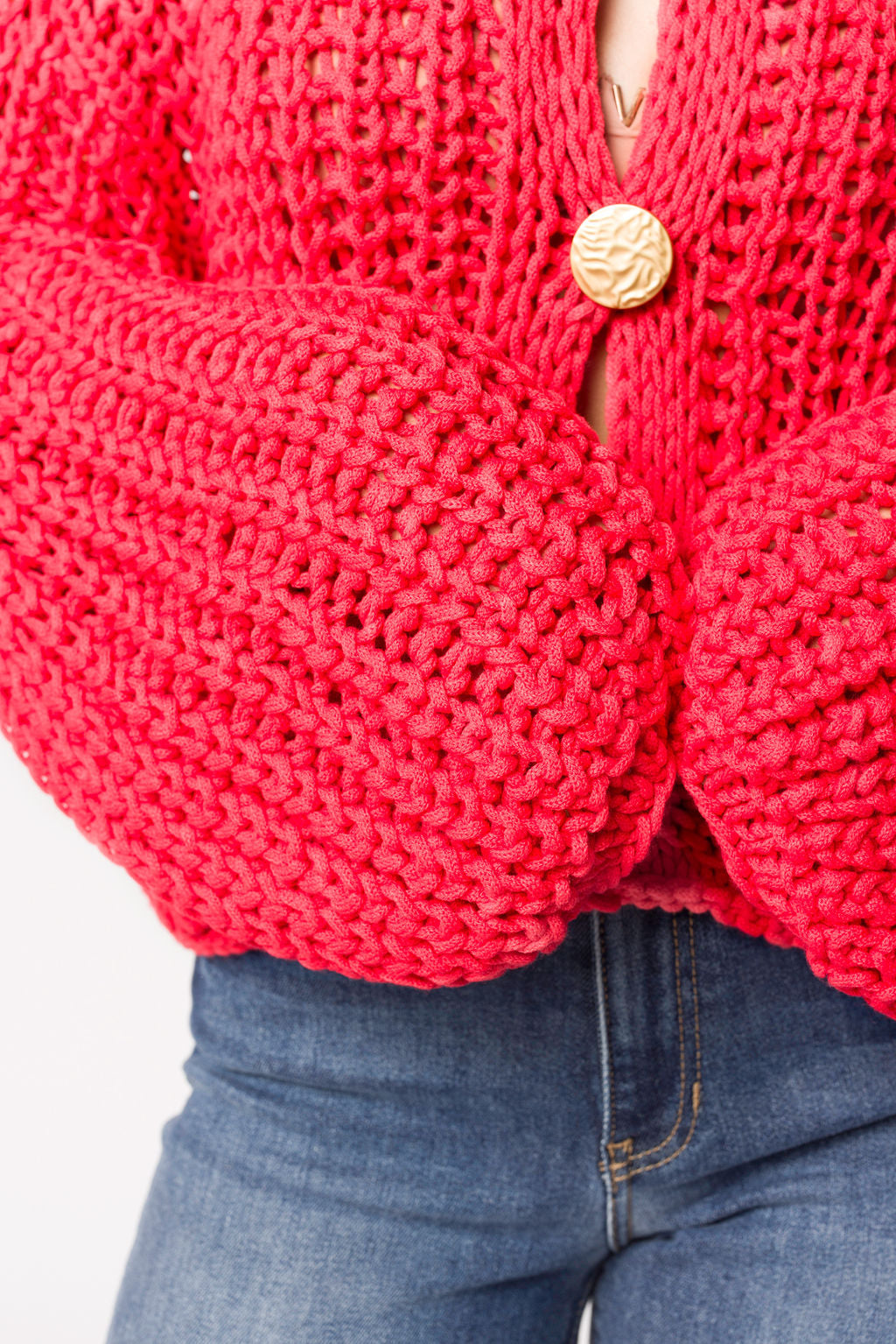 Reina Chunky Knit Cardigan Women's Oversized Red Sweater - Cozy Winter Fashion for Casual Outfits & Loungewear