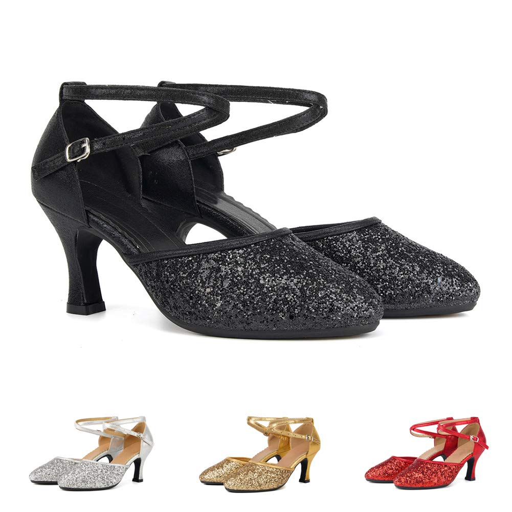 SWDZM Sparkly Latin Dance Shoes for Women - Closed Toe Ballroom Salsa Heels 3 Inch | Professional Dance Shoes for Salsa, Tango, Ballroom & Party Events | Perfect for Performances, Weddings & Nightclub Dancing