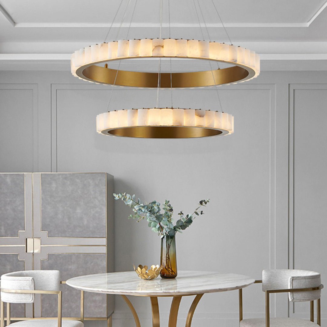 Alabaster Avalon Halo Chandelier - Modern Crystal Ceiling Light Fixture for Dining Room, Bedroom & Living Room Decor