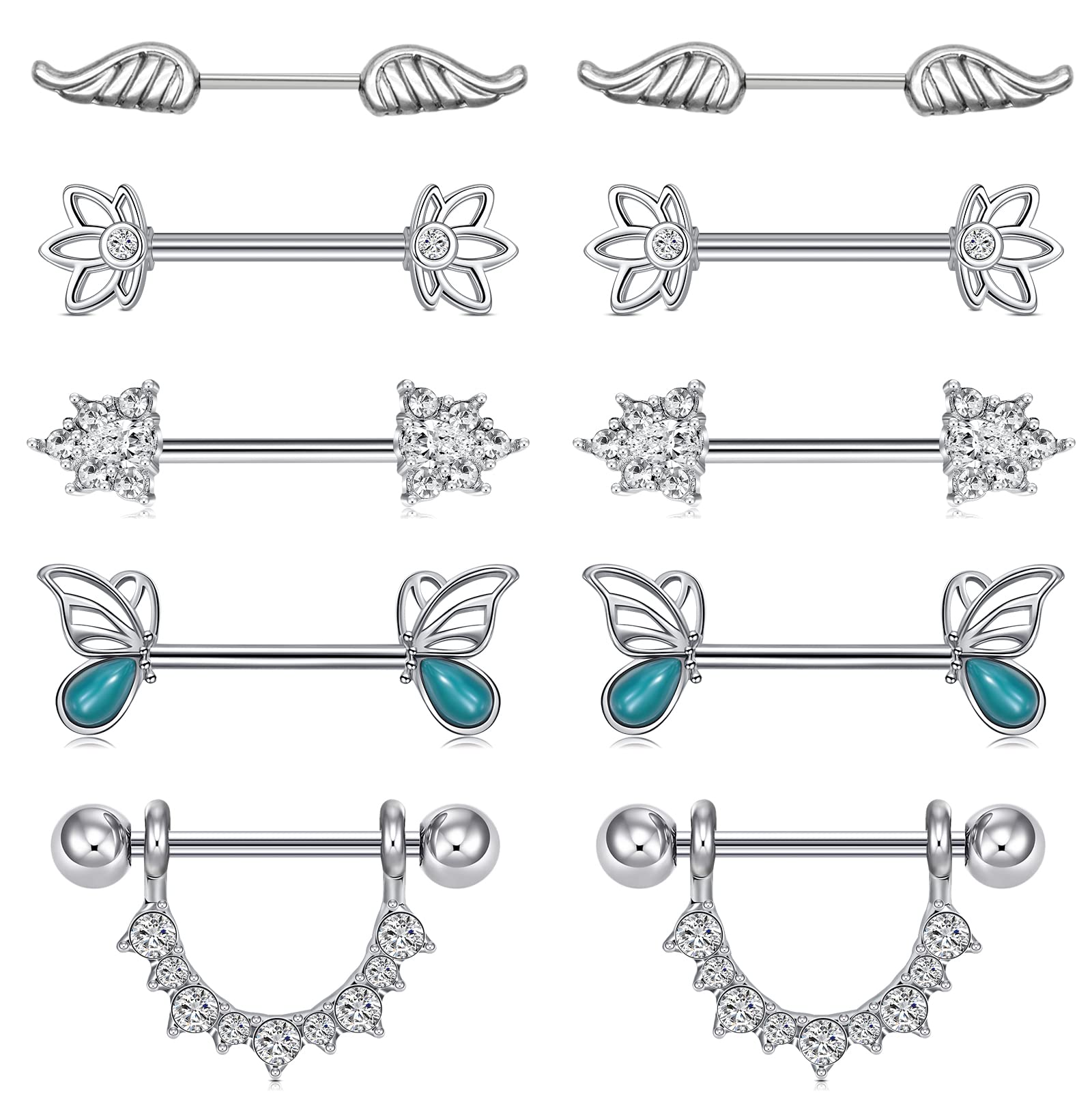 LAURITAMI 14G Surgical Steel Nipple Rings for Women - Straight Barbell Piercing Jewelry Set with CZ Stones | Perfect for Nipple and Tongue Piercings | Ideal for Everyday Wear, Parties, and Body Jewelry Enthusiasts
