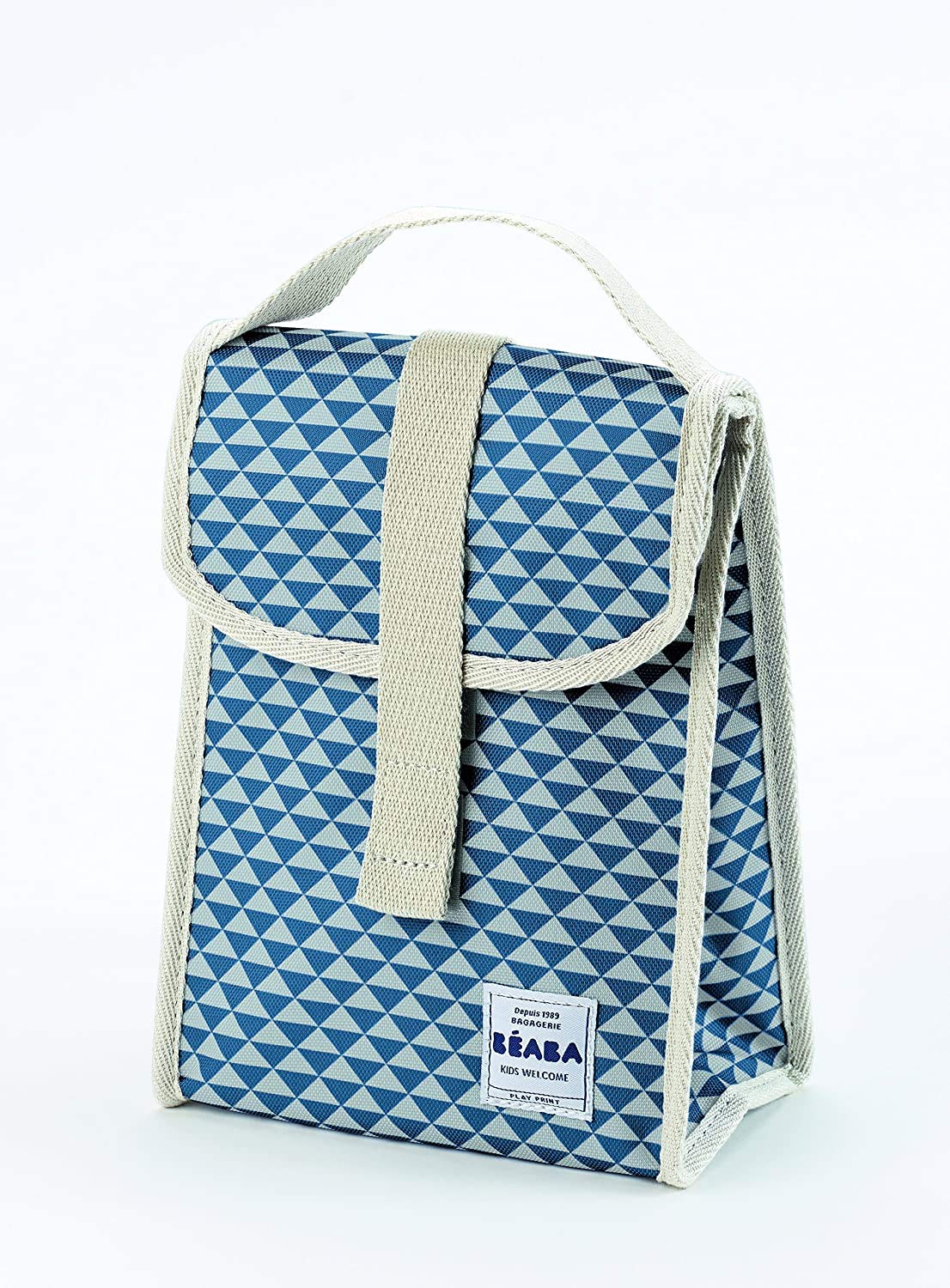 Béaba Genève II Baby Diaper Bag for Newborns & Toddlers - Large Capacity Waterproof Changing Bag with Insulated Lunch Pouch, Stroller Attachment & Changing Mat - Perfect for Travel, Daycare & Outings - Blue Floral Print