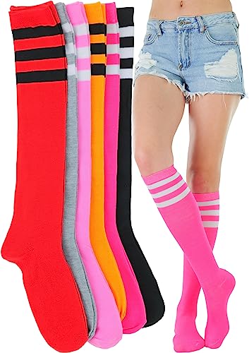 6 Pack: Colorful Assorted Socks W/ 3 Monochrome Stripes