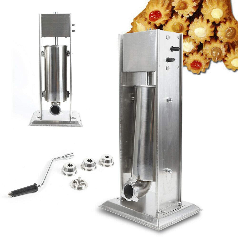 Commercial 5L Stainless Steel Manual Churros Maker Machine with 4 Nozzles - Heavy Duty Latin Fruit Churros Maker for Restaurants, Food Trucks & Home Baking