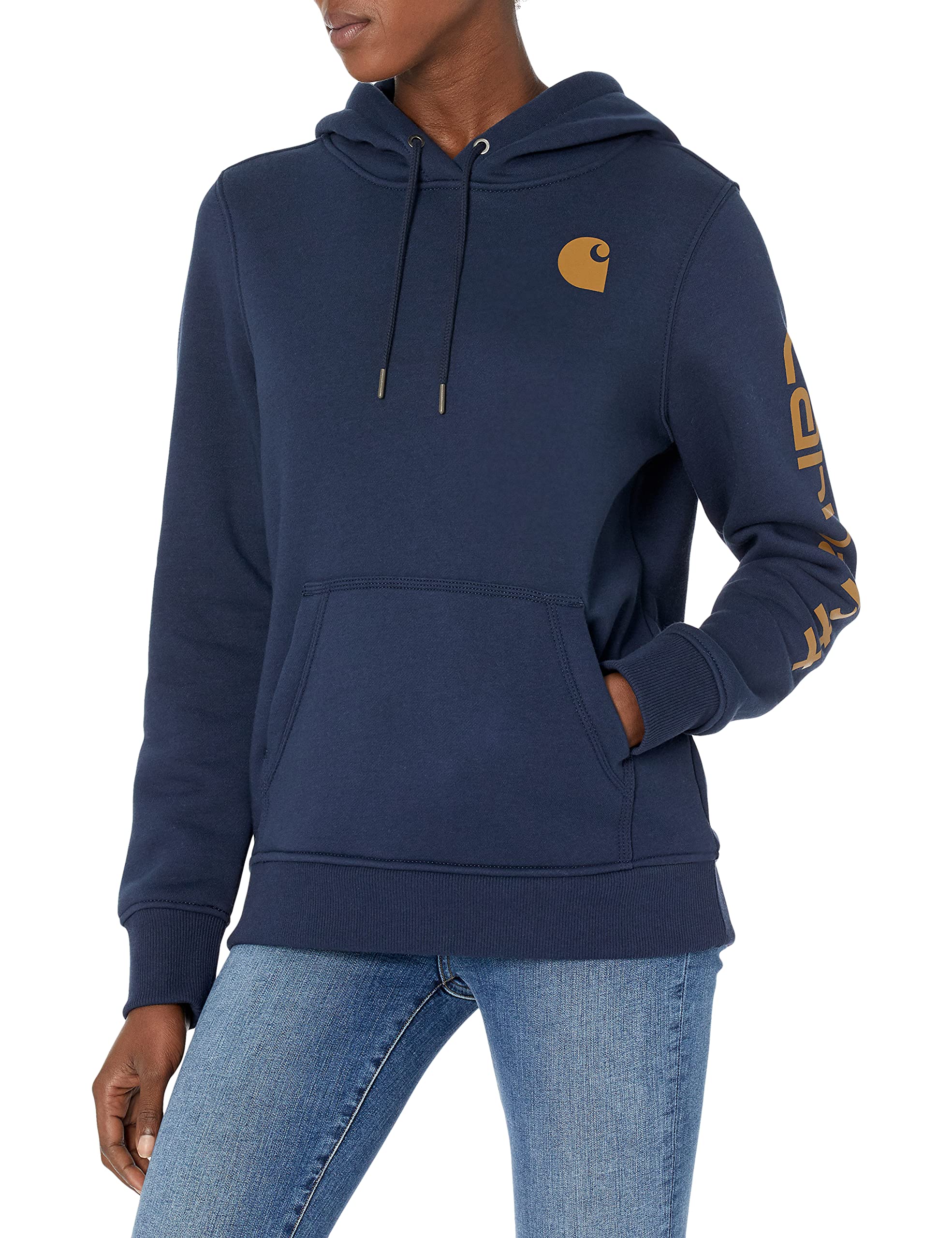 Carhartt Women's Relaxed Fit Midweight Logo Sleeve Graphic Sweatshirt | Casual Pullover Hoodie for Work, Outdoor & Everyday Wear