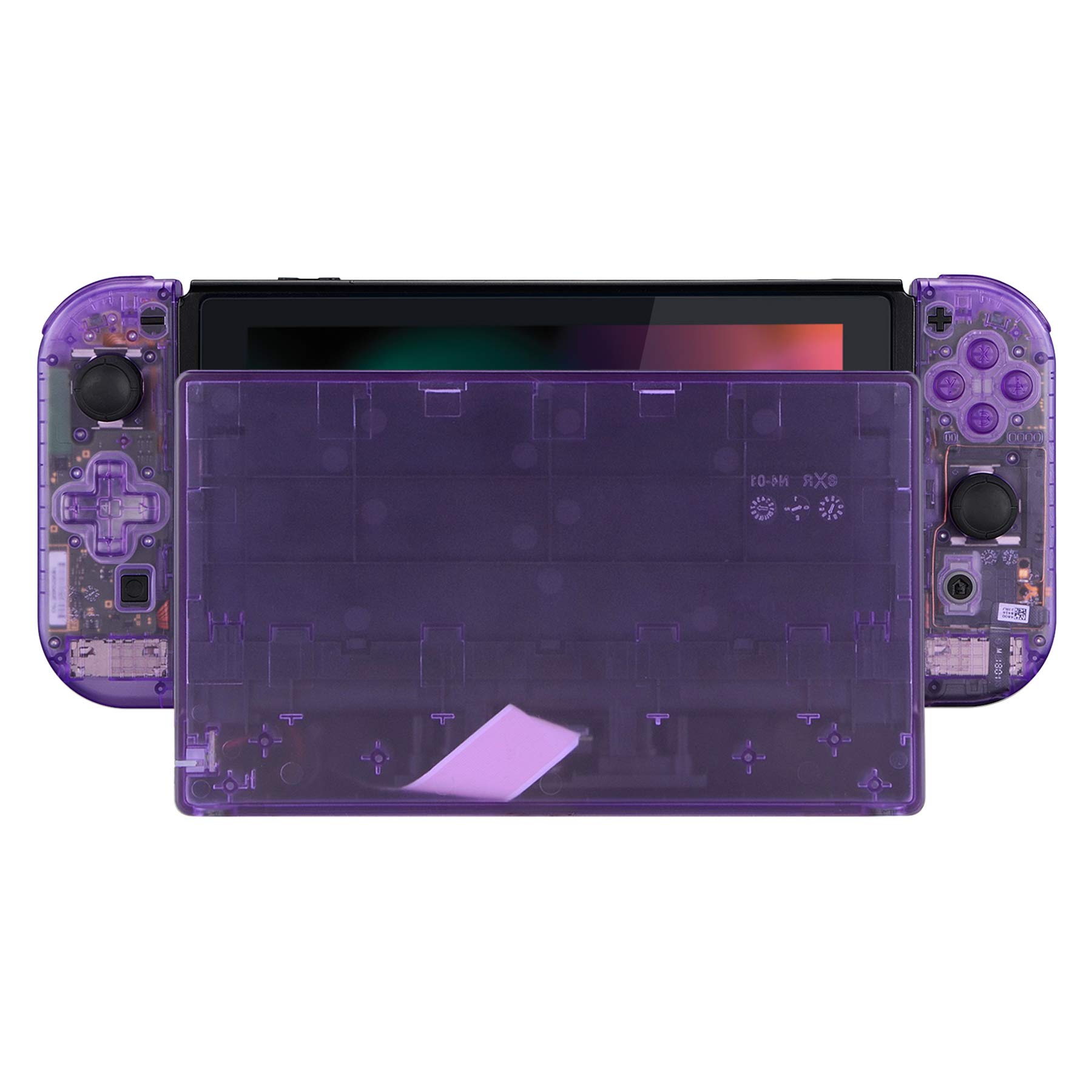 eXtremeRate Clear Atomic Purple Joycon Housing Shell with Full Button Set for Nintendo Switch - D-Pad Version | Replacement Faceplate for Switch Dock (Dock Not Included) | Gaming Accessories for Enhanced Console Customization