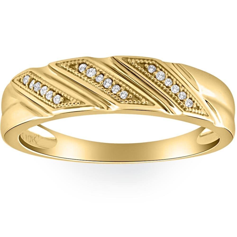 1/5 Carat Men's Diamond Ring - 10K Yellow Gold Wedding Band for Engagement, Anniversary & Special Occasions