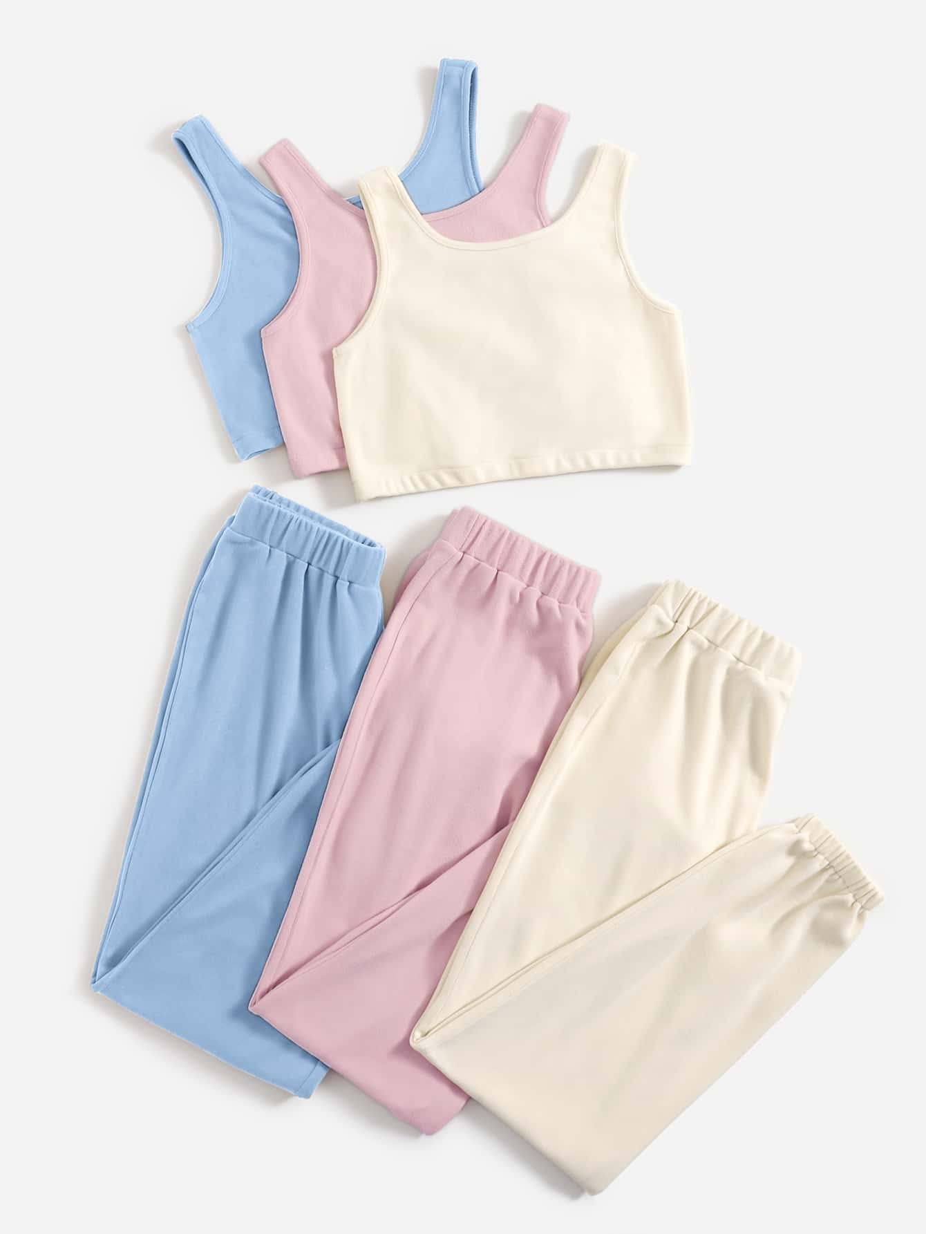 Verdusa Women's 6-Piece Lounge Set - Soft Cotton Tracksuit with Crop Tank Top & Sweatpants | Comfortable Outfit for Yoga, Gym, Running & Home Relaxation