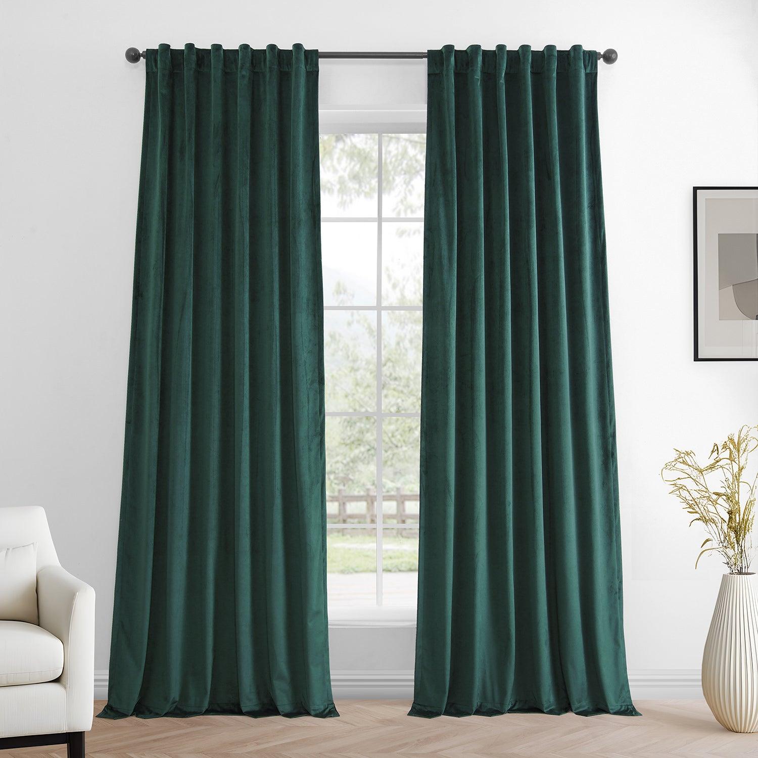Deep Green Simply Velvet Blackout Curtains Set of 2 Panels - Perfect for Bedrooms, Living Rooms & Home Theater Light Blocking
