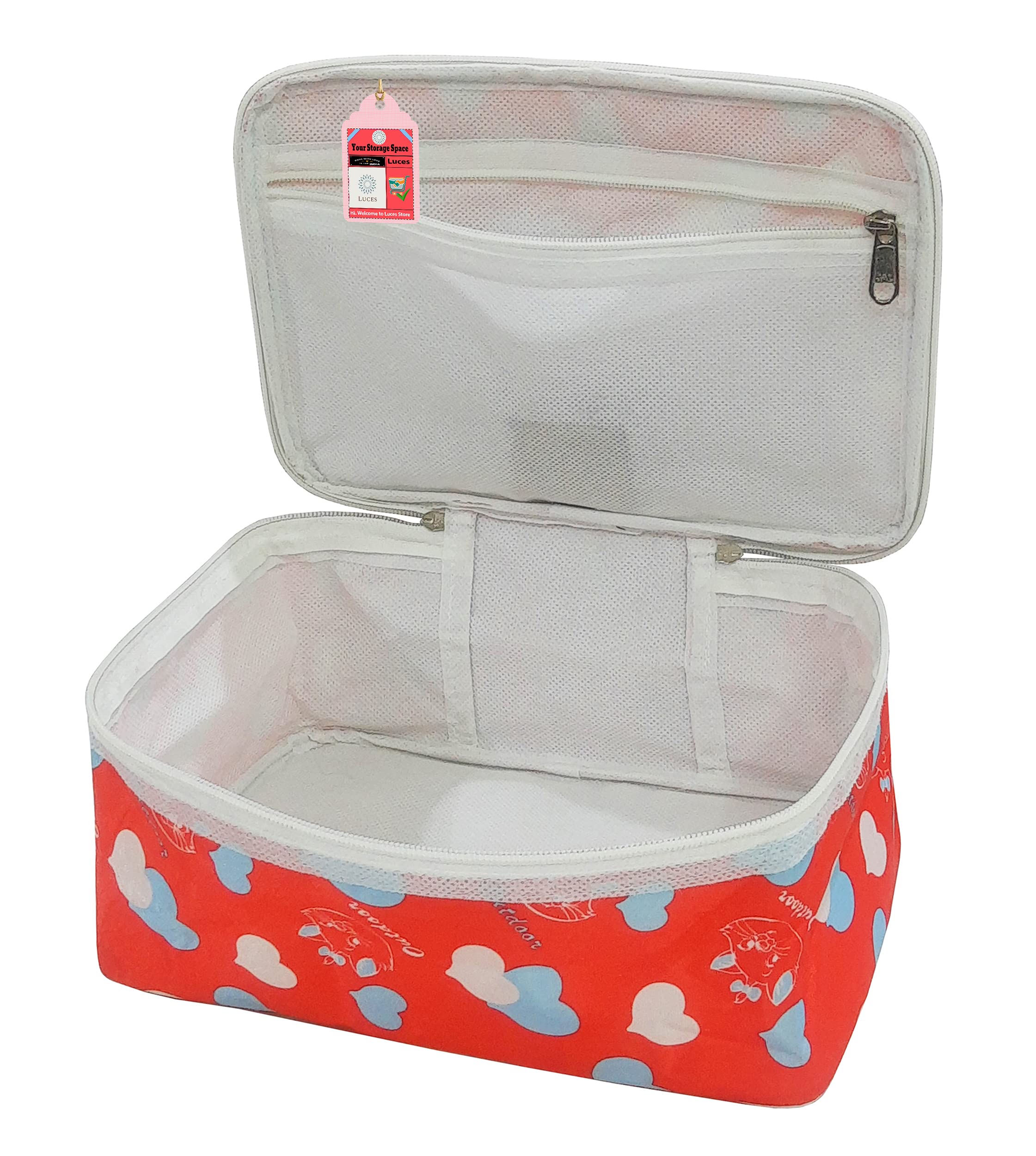 LUCES® Fabric Women's Makeup Storage Box - Travel Vanity Organizer with Zipper Pouch for Cosmetics, Toiletries & Jewelry | Multicolor | Perfect for Travel, Home & Salon Organization