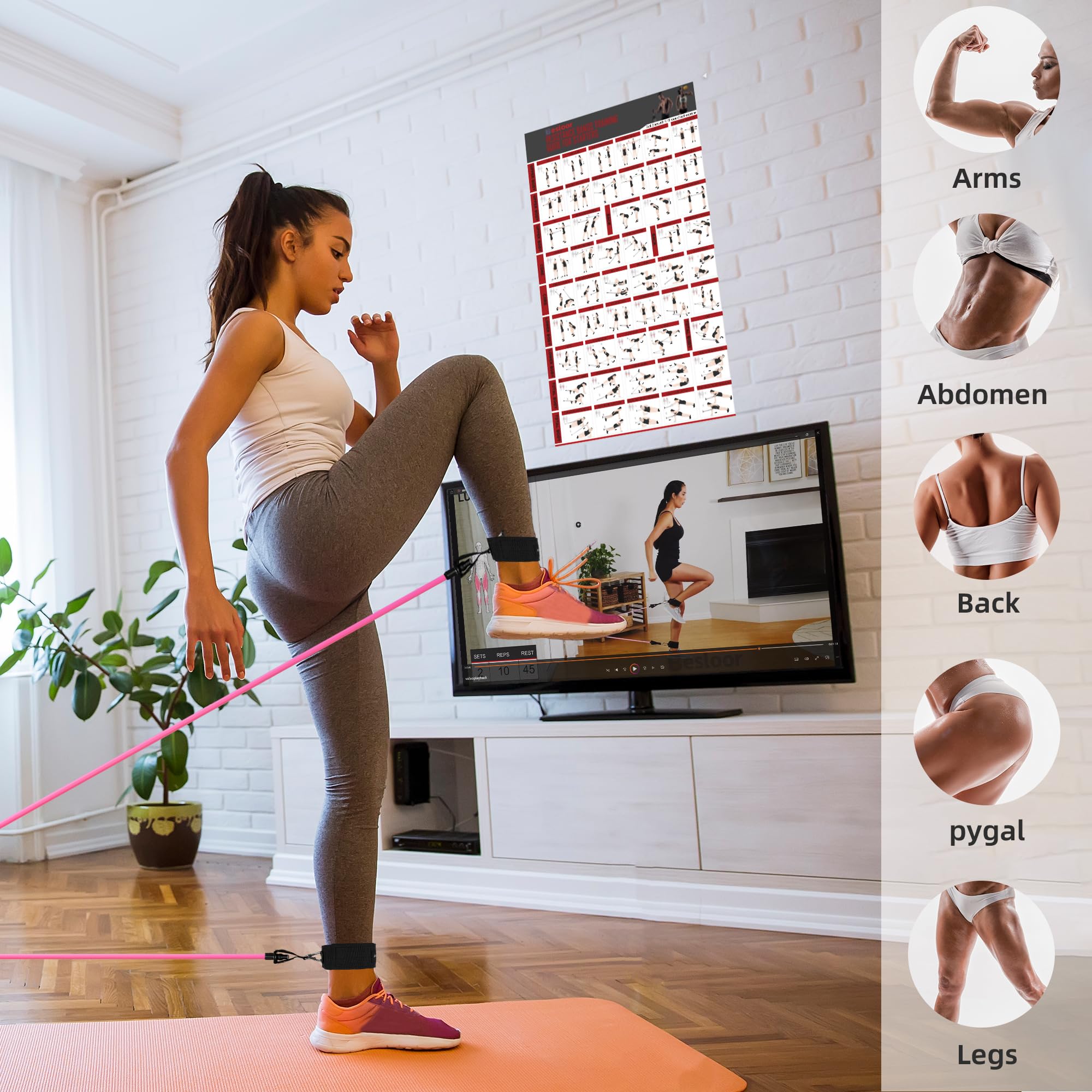Besloor Resistance Band Set with Handles, Door Anchor & Ankle Strap - Full Body Workout Equipment for Home Gym - Includes Fitness Poster & Video Guide - Perfect for Strength Training, Yoga, and Physical Therapy