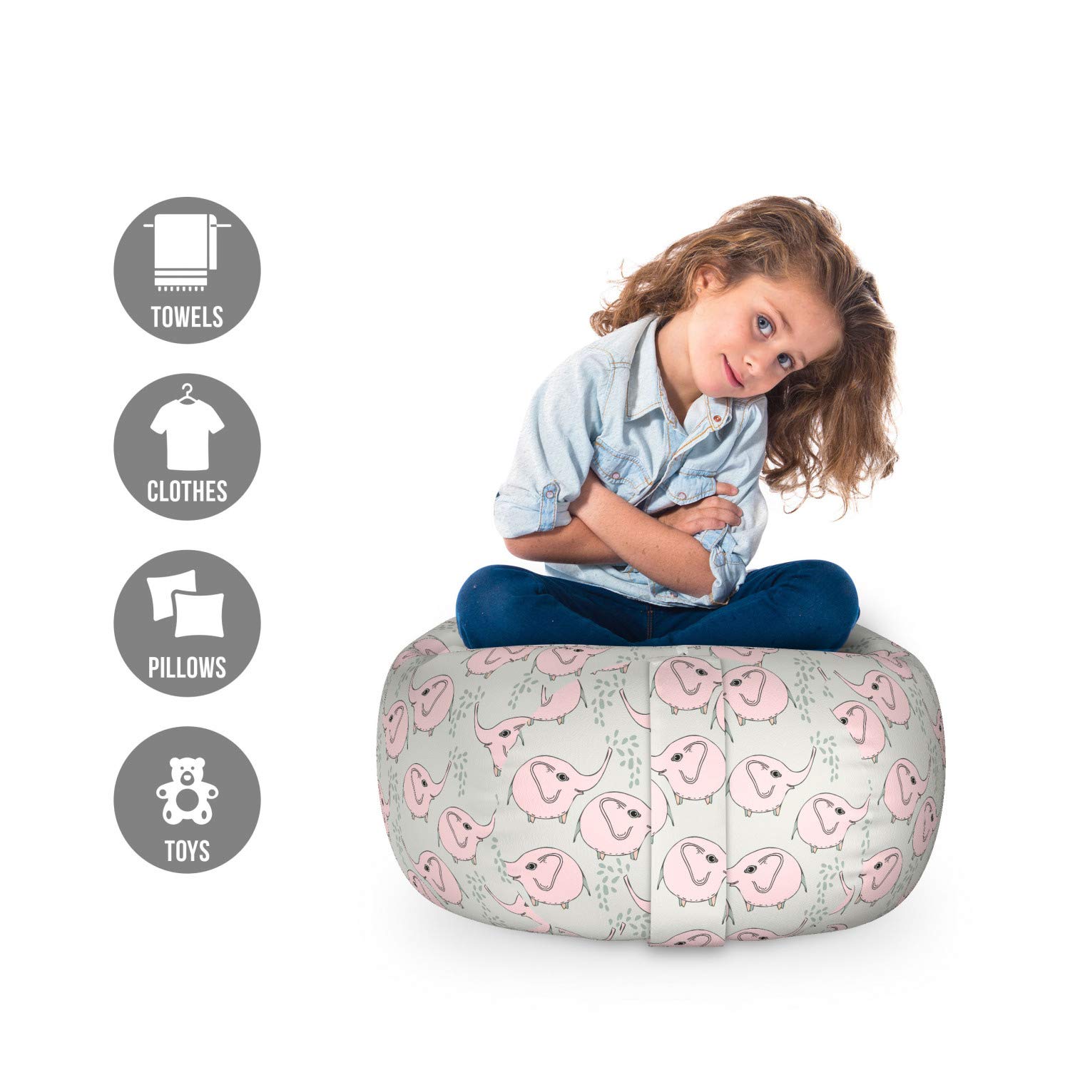 Ambesonne Pastel Storage Toy Bag Chair - Cartoon Celebration Playroom Themed Stuffed Animal Organizer - Washable Small Size Rose Pearl - Perfect for Kids' Room, Nursery & Playroom Organization
