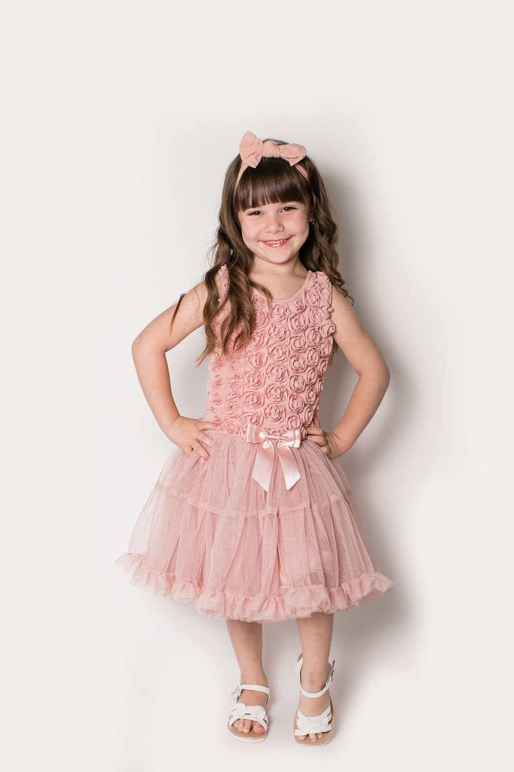 Dusty Rose Baby Girl's Tulle Tutu Dress with Rosette Embellishments - Perfect for Birthday Parties, Photo Shoots & Special Occasions