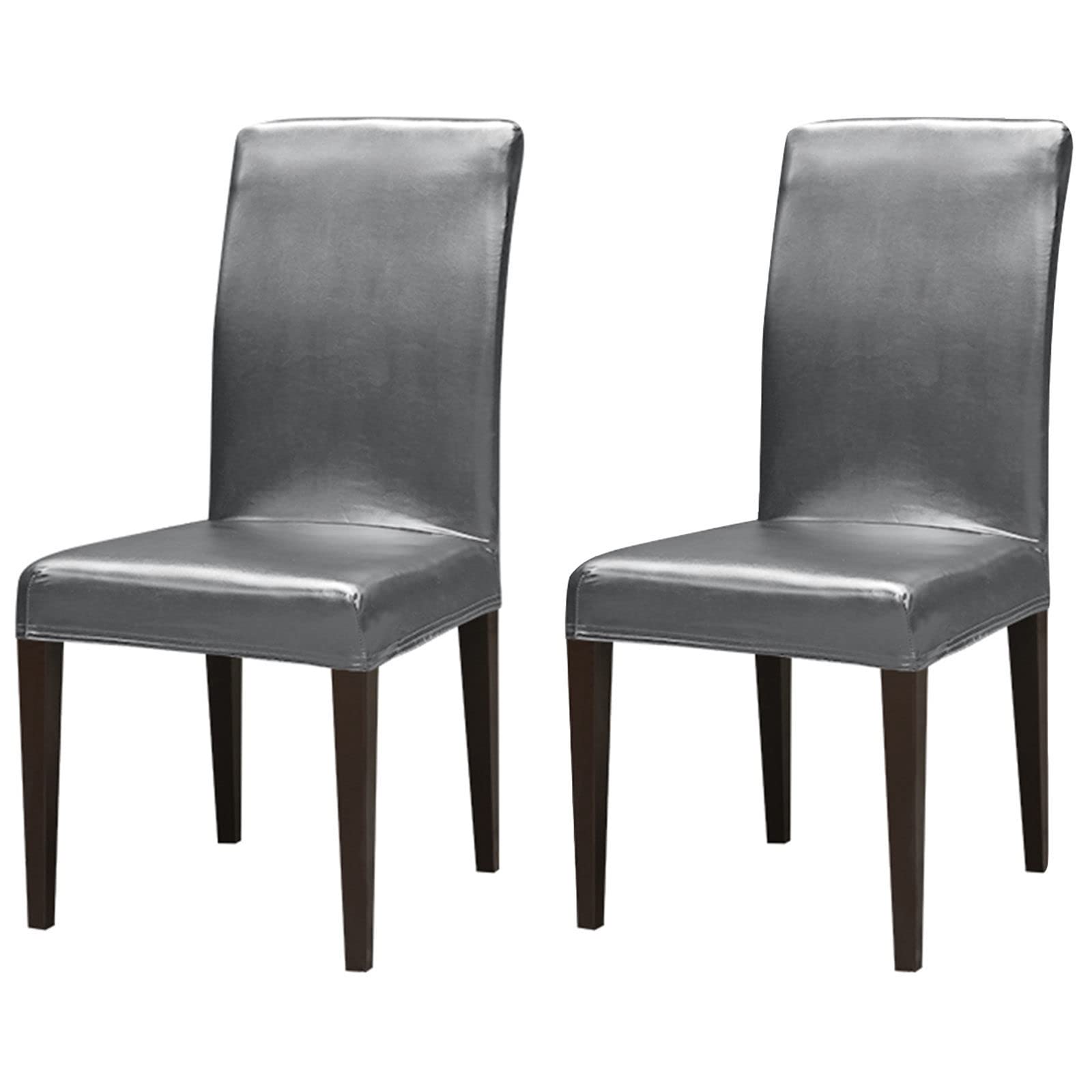 Premium PU Leather Dining Chair Covers - Waterproof Stretch Slipcovers (Set of 2, Grey) for Kitchen, Restaurant & Hotel Use - Soft Protective Seat Covers for Home & Commercial Spaces