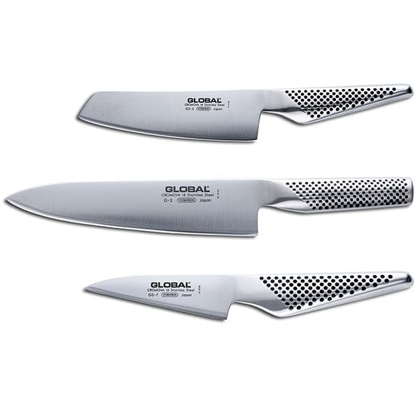 Premium Global G257 3-Piece Knife Set - High-Quality Kitchen Knives for Chefs & Home Cooking | Perfect for Slicing, Dicing & Meal Prep