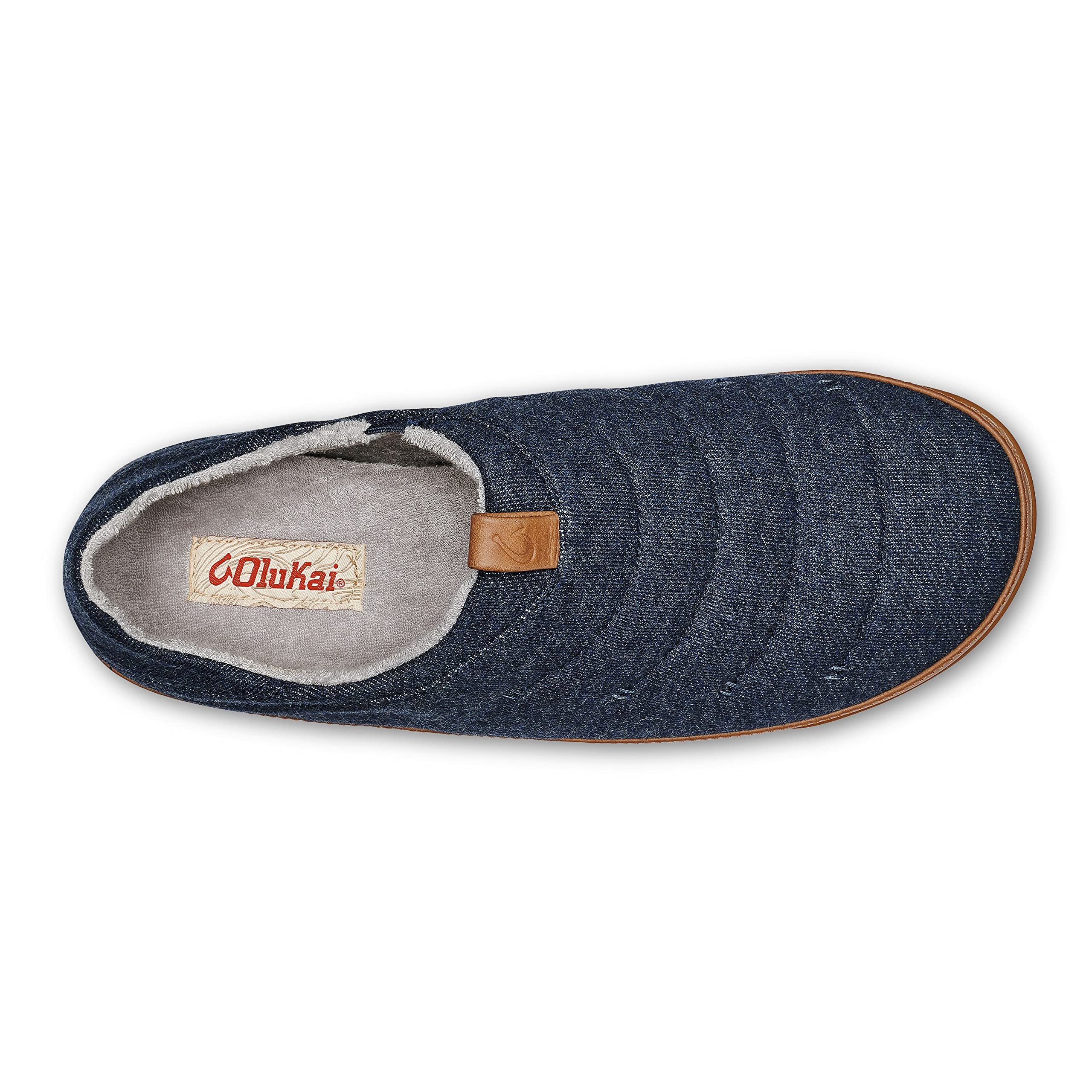 OluKai Mahana Men's Soft Cotton Slippers - Breathable Cotton Blend Jersey & Premium Leather Pull Loop - Comfortable Indoor/Outdoor House Shoes for Relaxation & Lounging