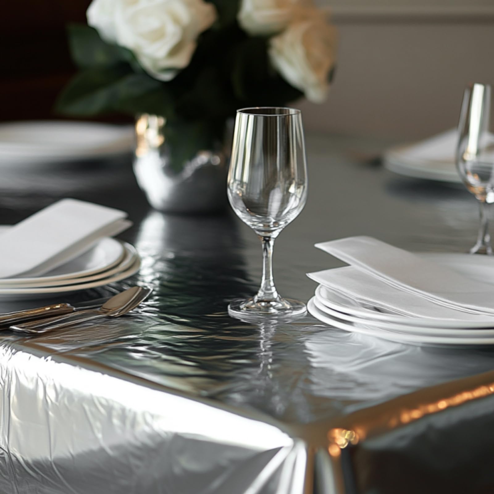 PartyWoo Silver Foil Tablecloth 3 Pack - 54 x 108 Inch Rectangular Metallic Table Cover - Waterproof & Wrinkle-Resistant for 6-8 Foot Tables - Perfect for Birthday, Wedding, Christmas Party Decorations & Holiday Dining Table Setting