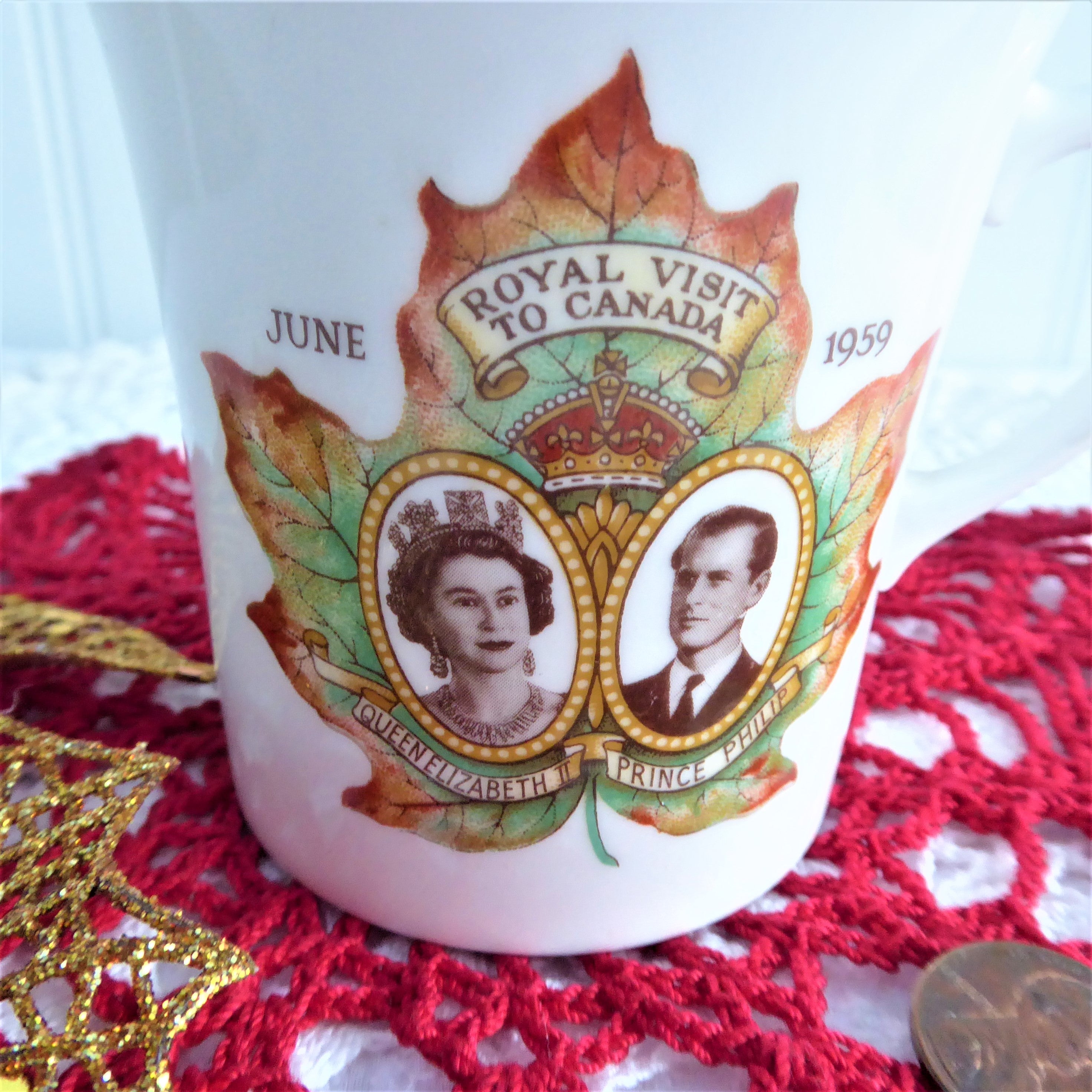 Queen Elizabeth II 1959 Canada Visit Commemorative Shelley Mug – Royal Souvenir & Collectible for Tea Lovers & British Monarchy Fans