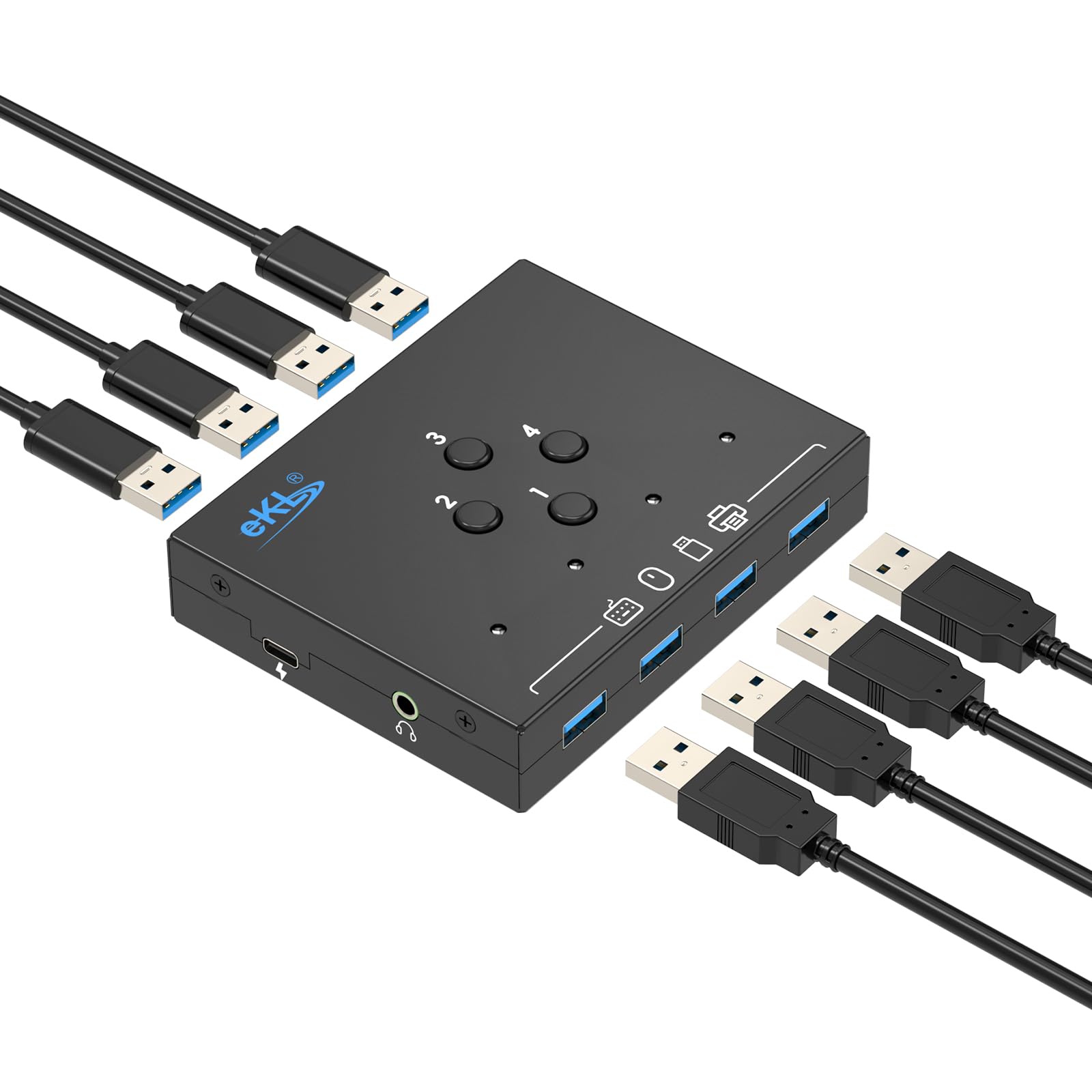4-Port USB 3.0 Switch Hub - Share 4 USB Devices Between 4 Computers | Compatible with PC, Laptop, Mouse, Keyboard, Scanner & Printer | Includes 3.5mm Audio Output | Perfect for Home Office, Gaming Setup & Multi-Device Workstations