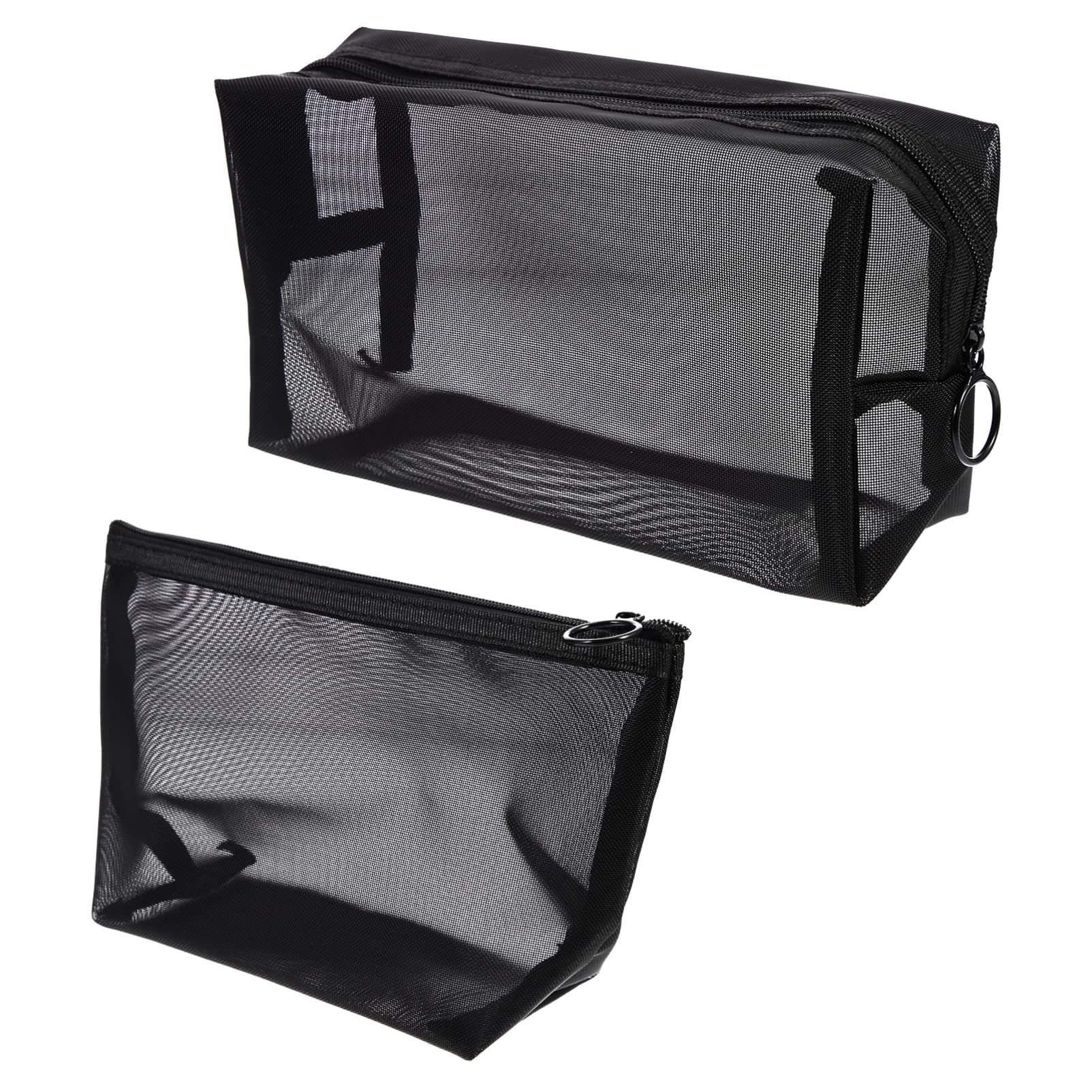 DOITOOL 2-Pack Black Mesh Makeup Bags for Men - Clear Travel Toiletry Pouch & Cosmetic Organizer with Zipper - Perfect for Home, Office, Gym & Vacation Essentials Storage