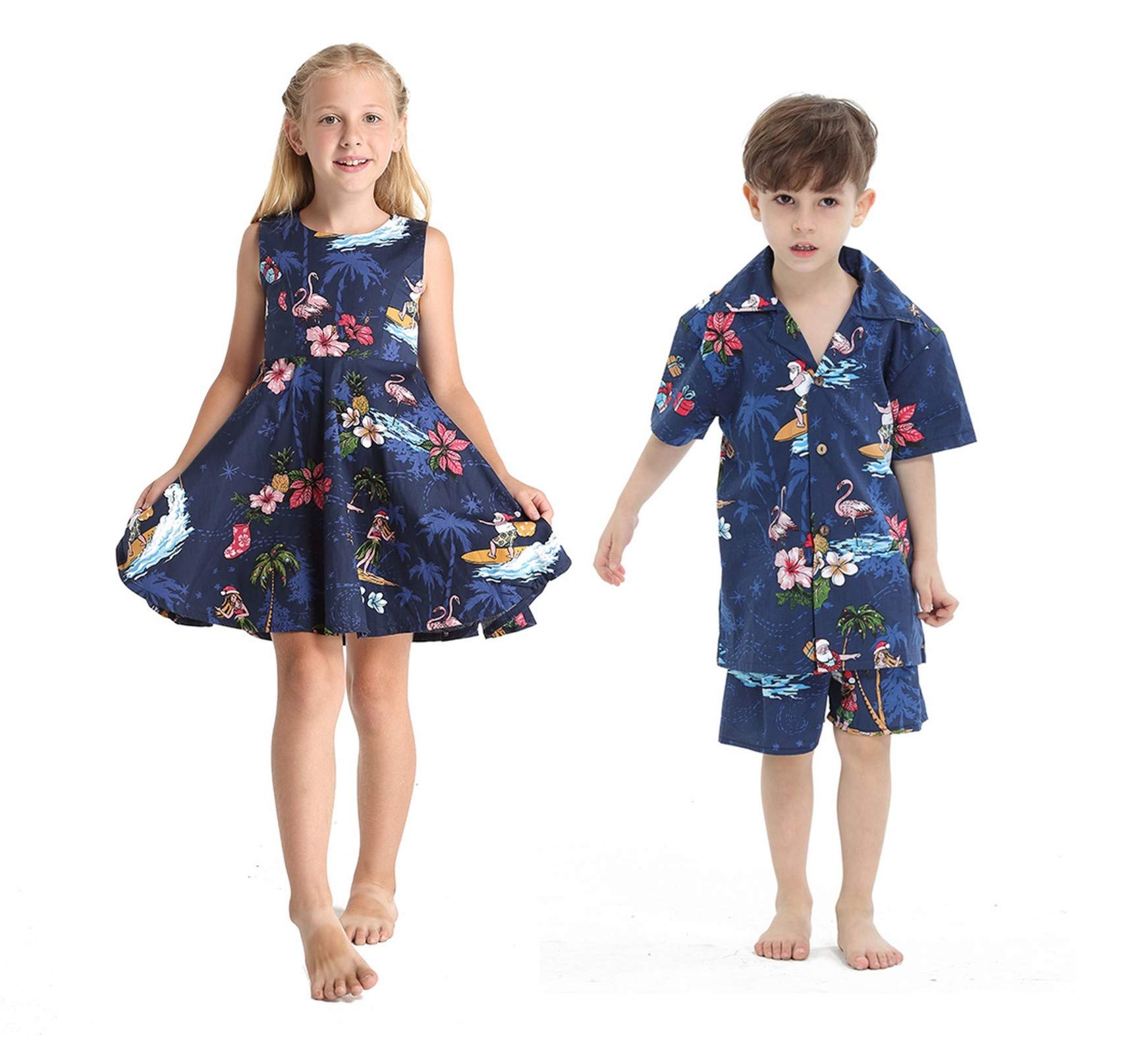 Hawaiian Luau Outfits for Siblings - Matching Boy and Girl Tropical Christmas Santa Shirts | Perfect for Family Photos, Holiday Parties & Hawaii Vacations