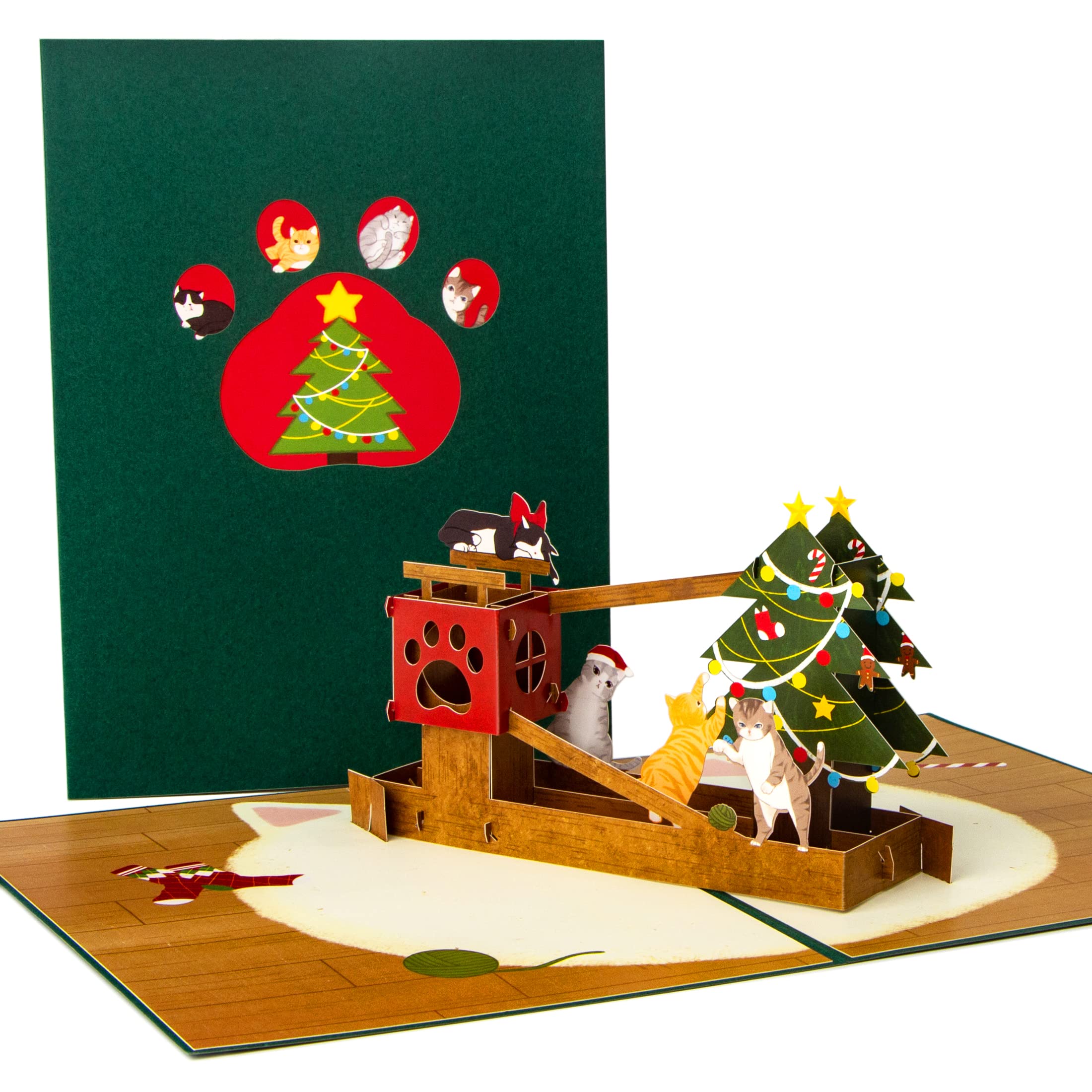 3D Pop Up Christmas Cards - 2 Pack Holiday Greeting Cards with Christmas Tree & Cat Design, Merry Xmas Cards for Kids, Mom, Dad, Son, Daughter, Grandson, Husband - Includes Envelopes | Perfect for Holiday Gifts, Family Greetings & Christmas Party Favors
