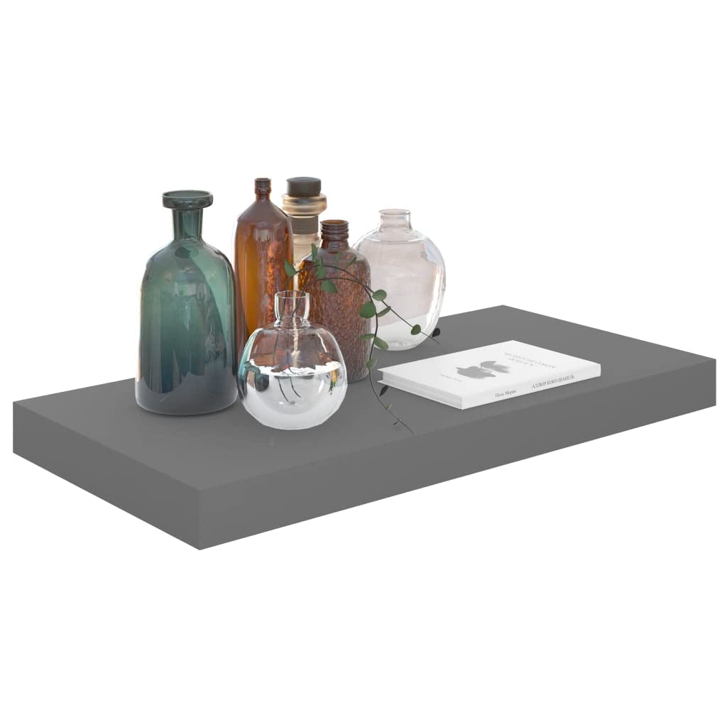 4-Pack Floating Wall Shelves - Easy to Assemble, High Gloss Gray MDF (19.7