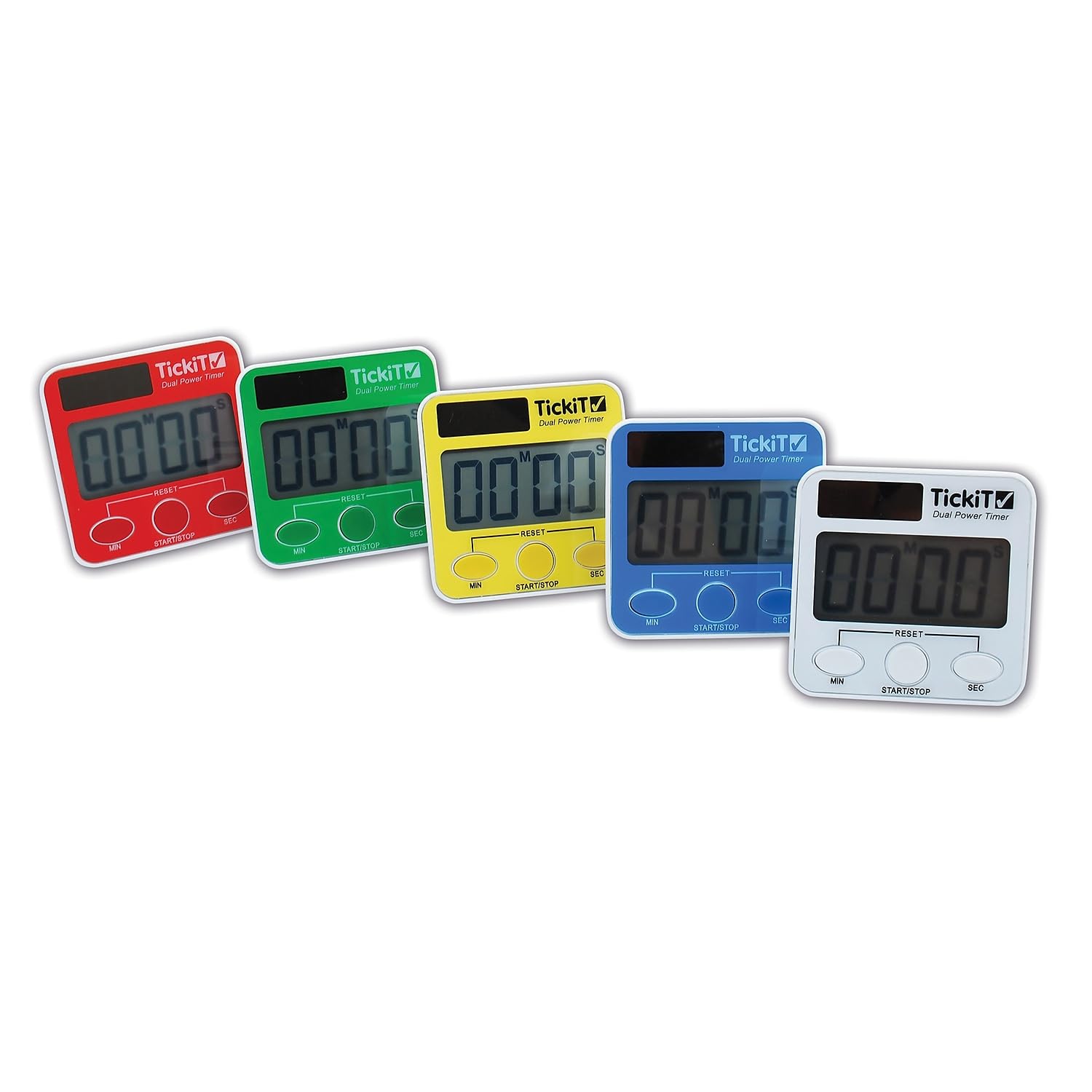 TickiT 92079 Dual Power Timer 5-Piece Set - Countdown & Interval Timer for Classroom, Kitchen, and Science Experiments | Battery & Electric Powered