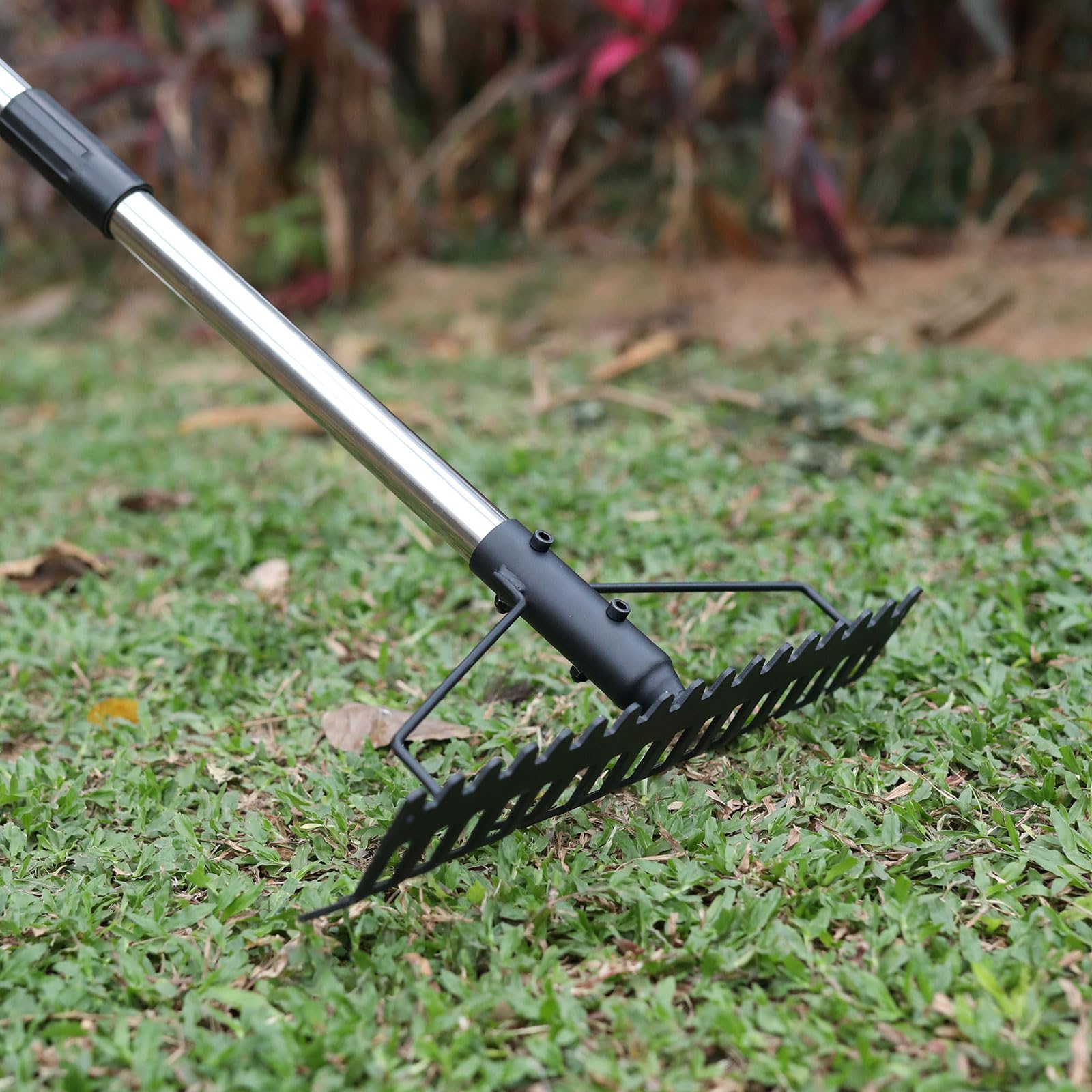 Heavy Duty Bow Rake - 17 Steel Tines Metal Head Garden Rake with Ergonomic Back-Saving Handle for Loosening Soil, Gathering Leaves, Leveling Lawn, and Landscaping - Perfect for Gardening, Farming, and Yard Maintenance