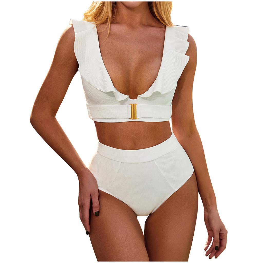 Women's Striped Ruffled Bikini Set - Bra Sized Flounce Swimwear for Beach & Pool | Summer Vacation Swimsuits for Women