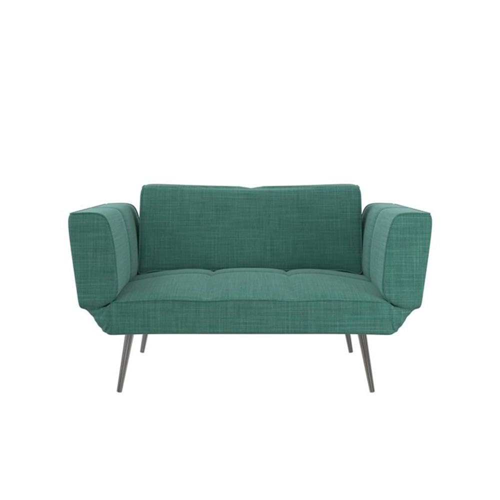 Allora Upholstered Futon with Storage in Teal Green - Convertible Sofa Bed for Small Spaces, Guest Room & Dormitory