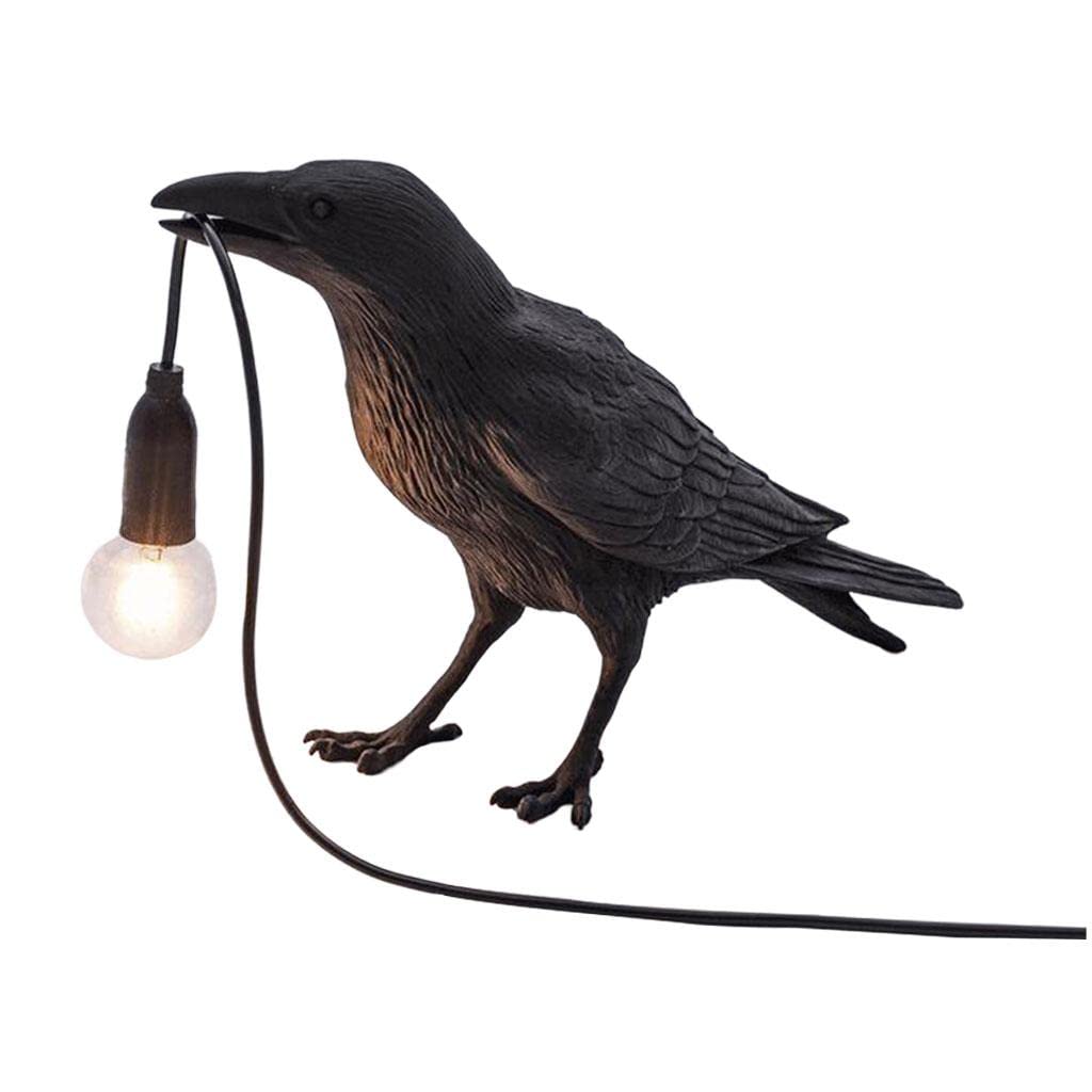 Raven Decor Table Lamp - Realistic Resin Crow Bird Desk Light, Creative Animal-Themed Bedroom & Bedside Lamp, Wall Sconce Lighting for Gothic Home Decor - Black (Perfect for Halloween, Dark Aesthetic Rooms & Gothic Interior Design)