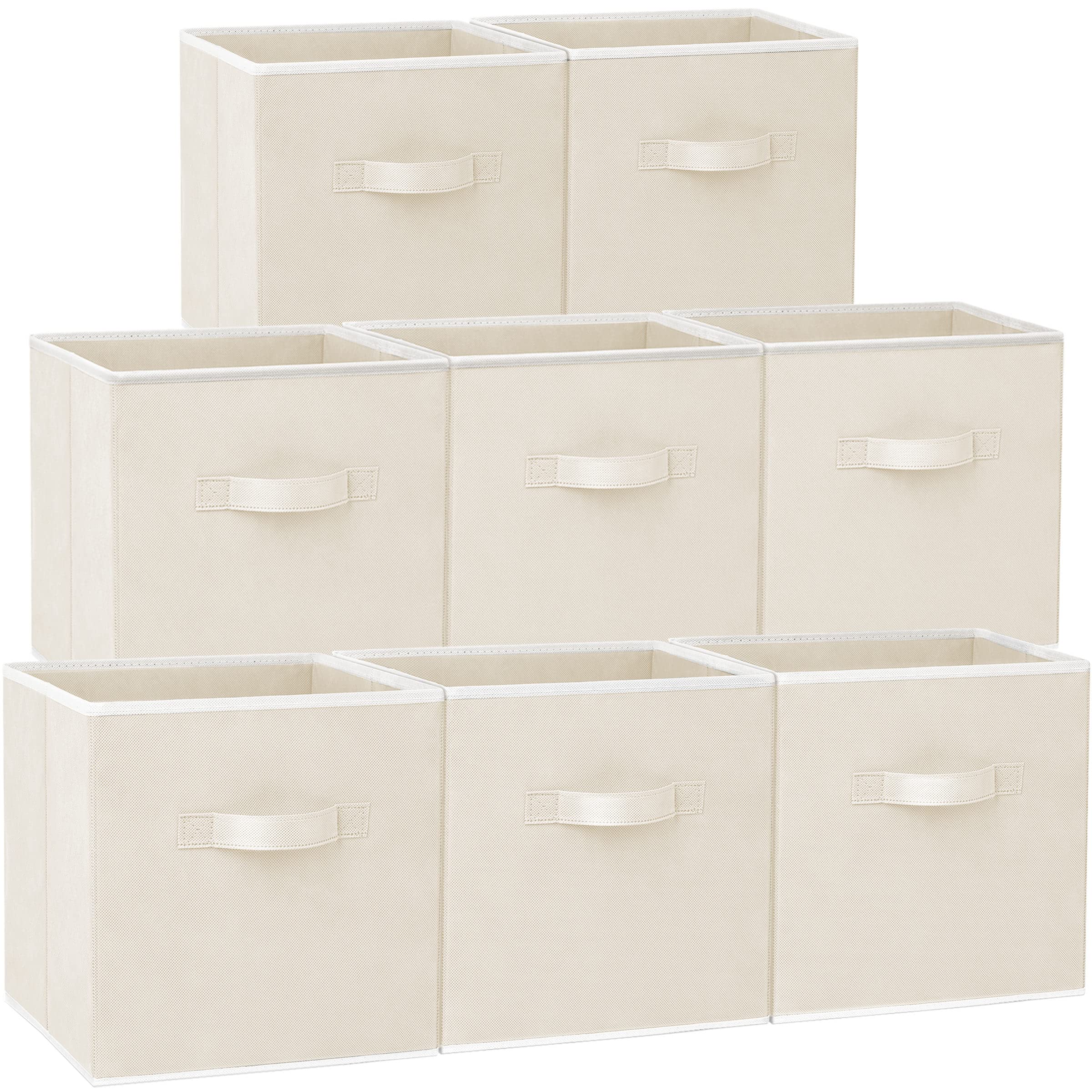 Criusia 11 Inch Heavy Duty Fabric Storage Cubes - 8 Pack Collapsible Closet Organizer Bins for Shelves, Nursery, Kids Room | Perfect for Clothes, Blankets, Toys & Home Organization (Beige)